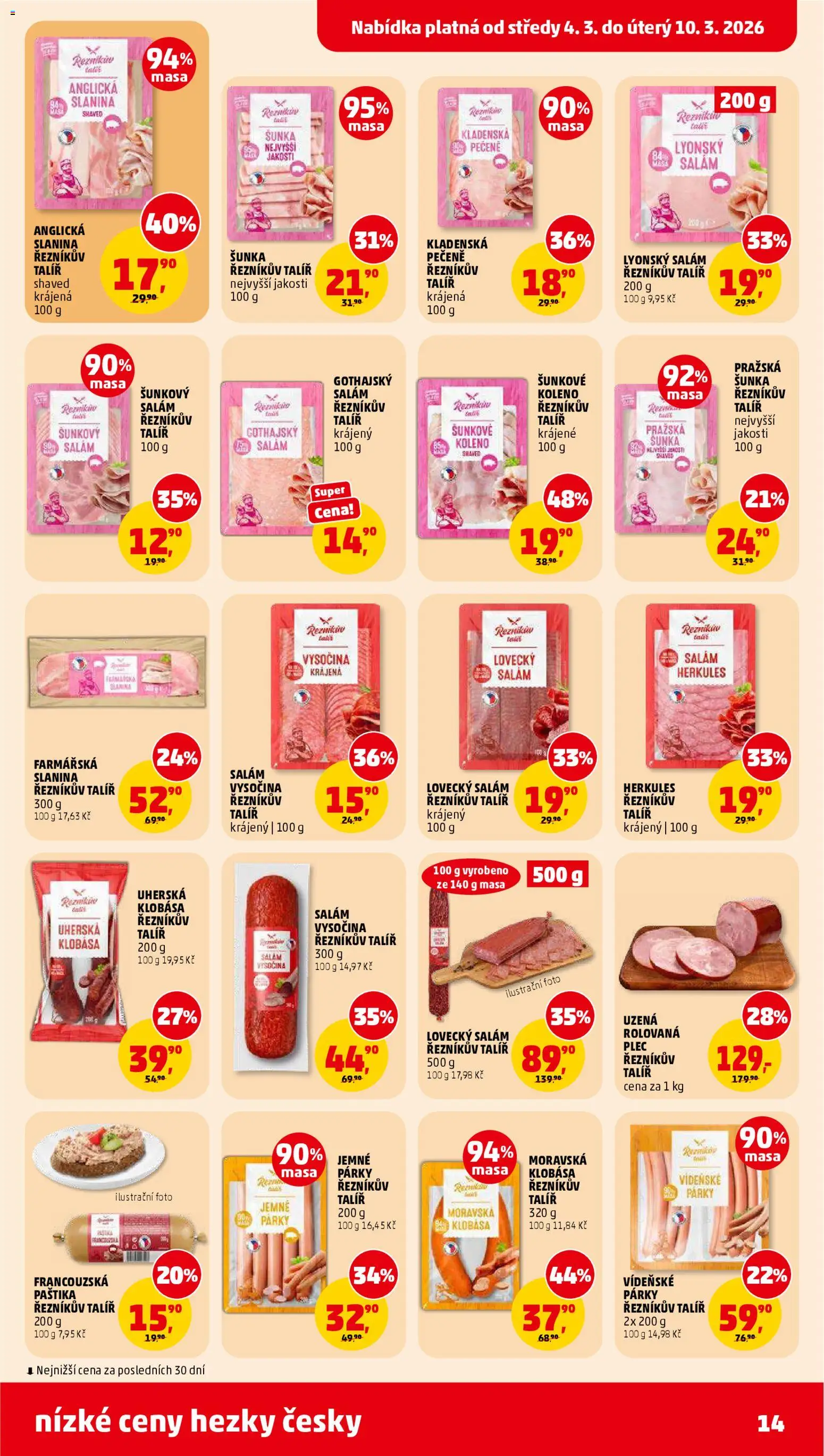 Penny Market leták od 04.03.2026 | Strana: 14 | Produkty: Šunka, Párky, Lyonský salám, Anglická slanina