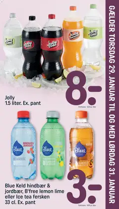 Blue Keld hindbær & jordbær, B'free lemon lime eller Ice tea fersken, 33 cl. Ex. pant gyldig fra 25.01.2026 | Side: 27