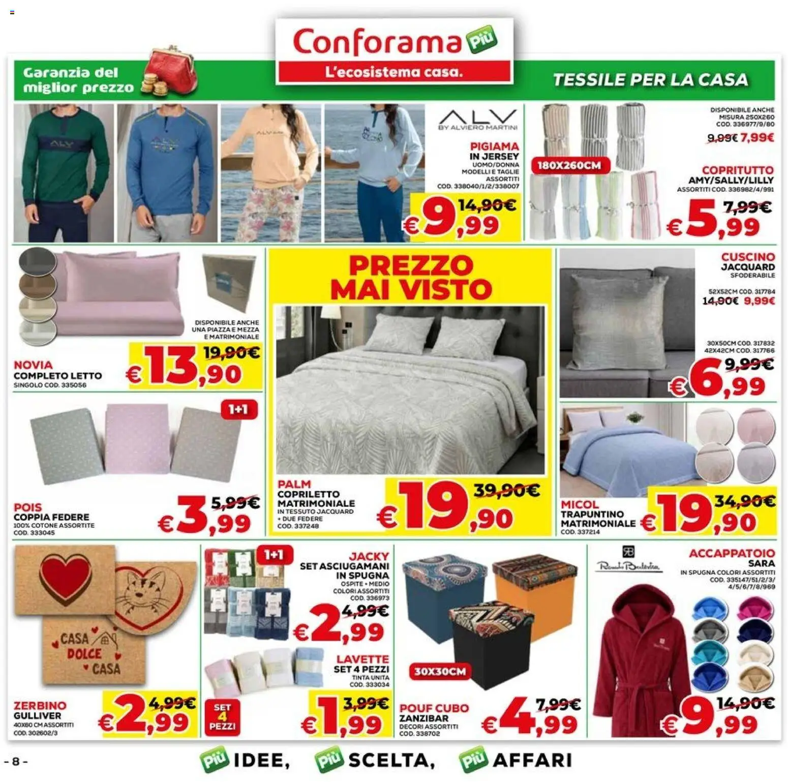 Volantino Conforama del 09.04.2026 | Pagina: 8 | Prodotti: Accappatoio, Cuscino, Zerbino, Copriletto