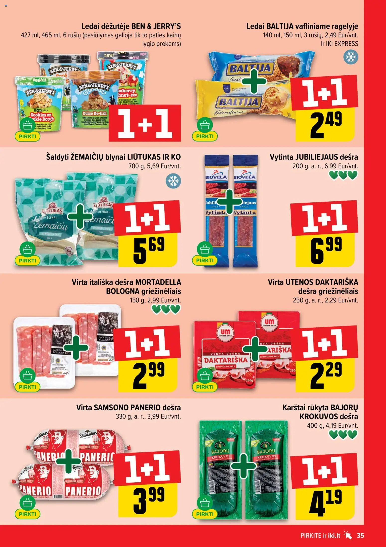 IKI akcijos nuo 20.04.2026 | Puslapis: 35 | Prekių: Ledai, Dešra
