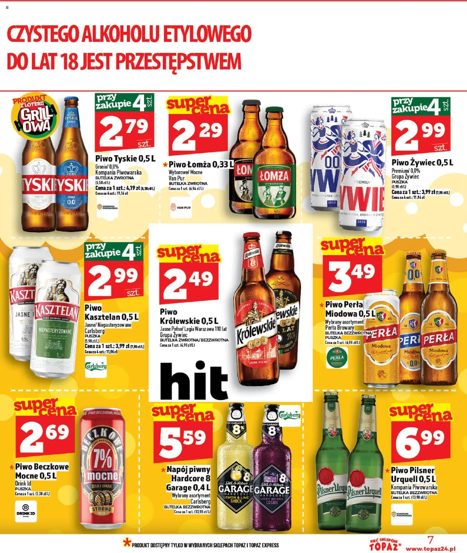 Topaz gazetka - Ceny małe na stałe od 23.04.2026 | Strona: 7 | Produkty: Grill, Piwo perła, Tyskie, Piwo