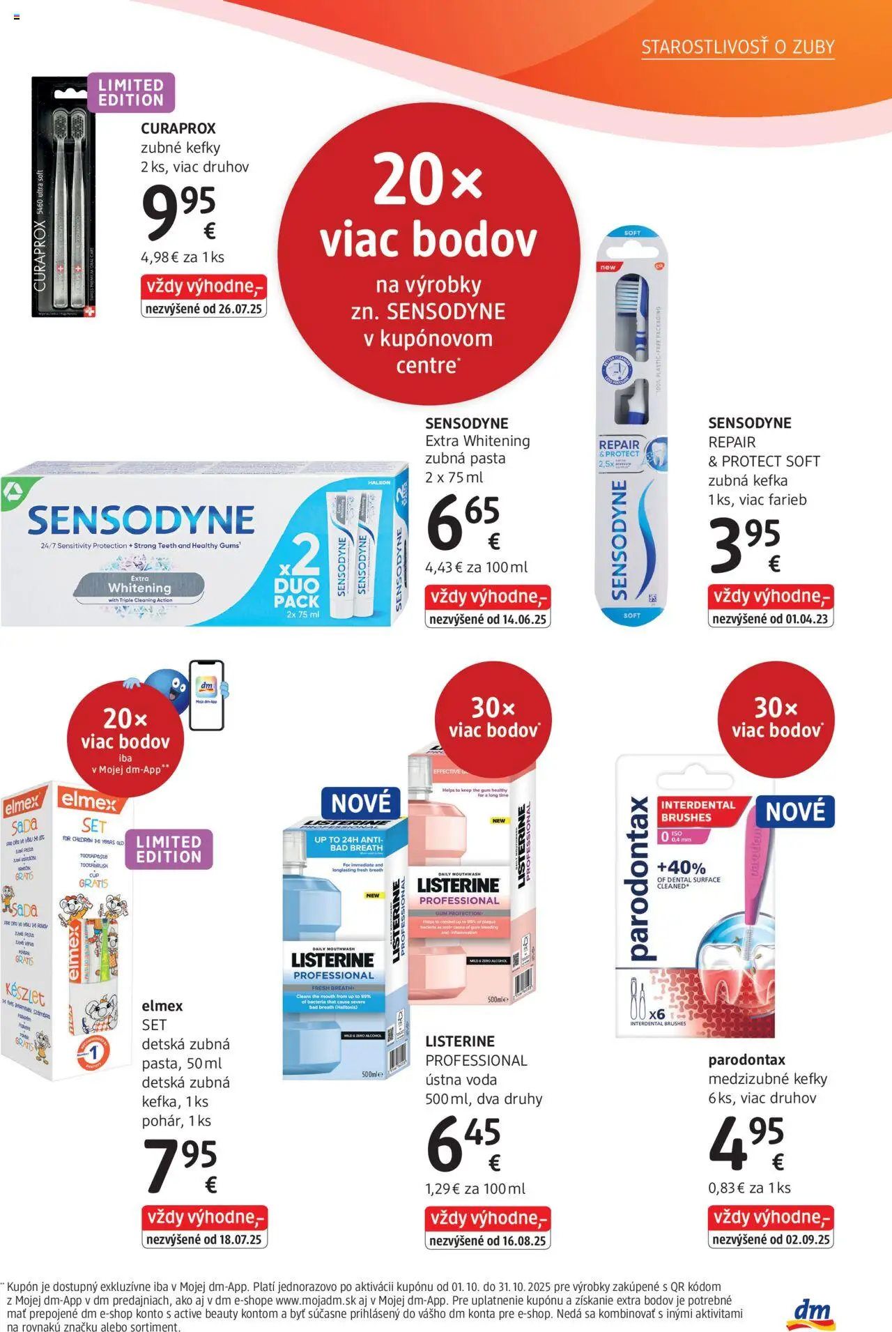 Nové dm drogerie akcie – leták je platný od 01.10.2025 | Strana: 19 | Produkty: Zubná kefka, Zubná pasta, Ústna voda