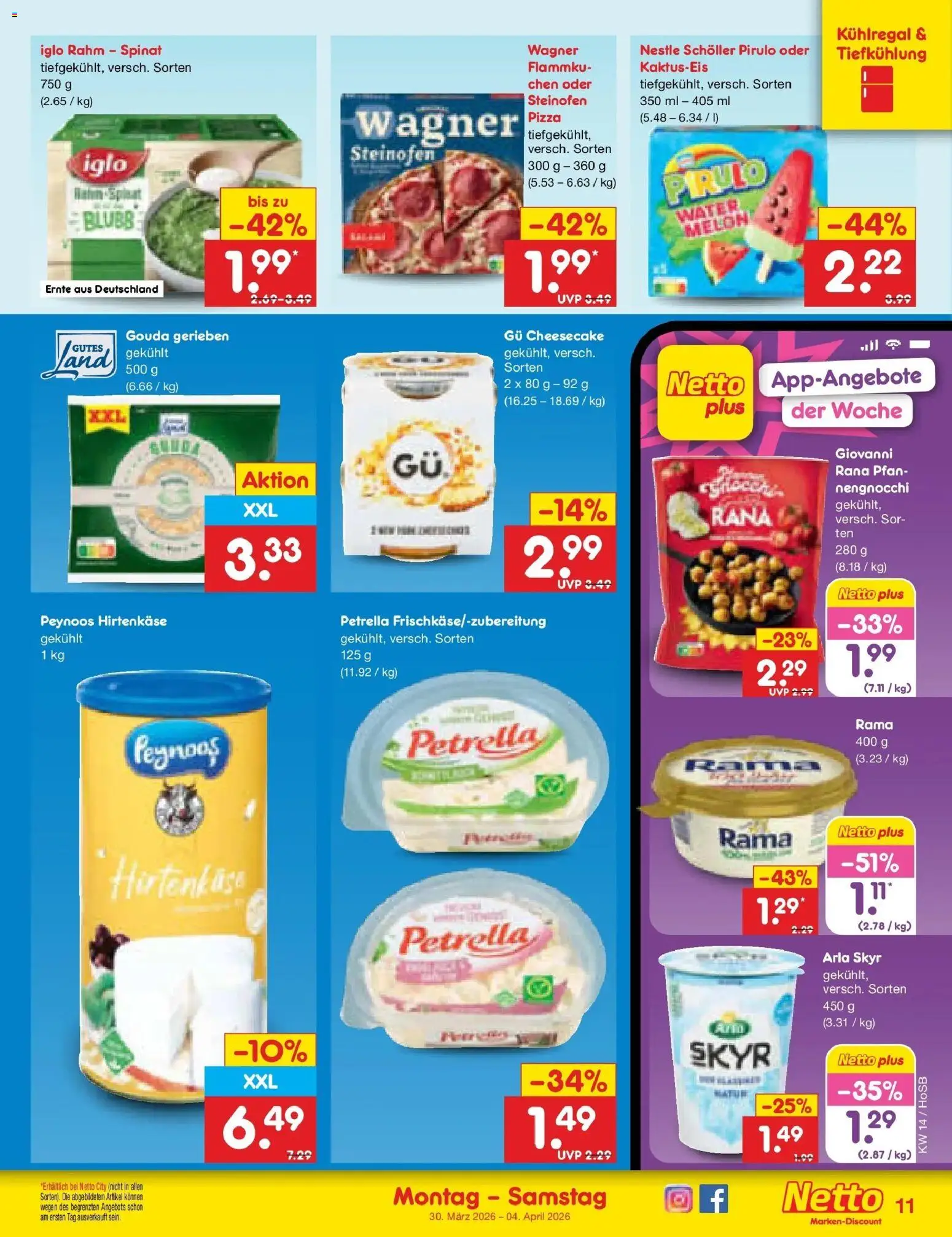 Netto Marken-Discount Prospekt Hannover	 – gültig ab 29.03.2026 | Seite: 11 | Produkte: Gouda, Iglo, Skyr, Pizza