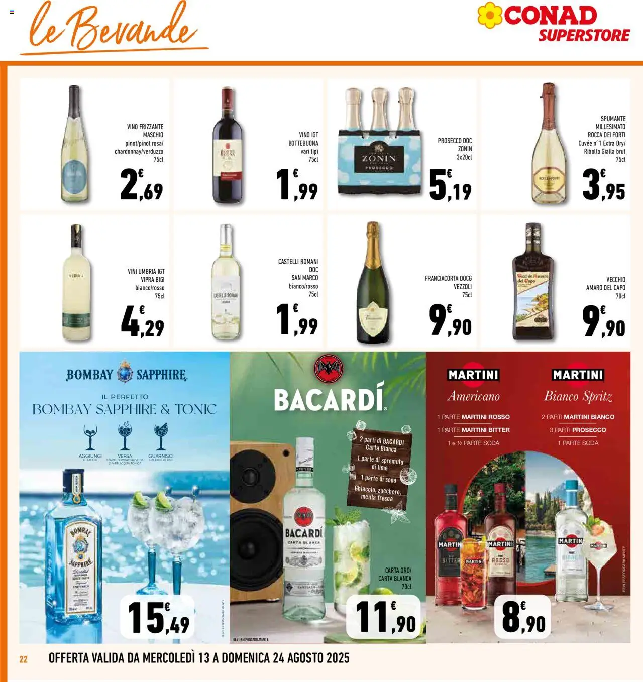 Volantino Conad del 13.08.2025 | Pagina: 22 | Prodotti: Gin, Prosecco, Vino, Amaro