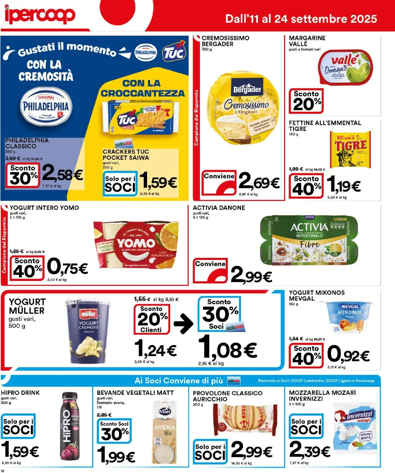Volantino Ipercoop del 11.09.2025 | Pagina: 18 | Prodotti: Formaggio, Agrumi, Pesca, Crackers
