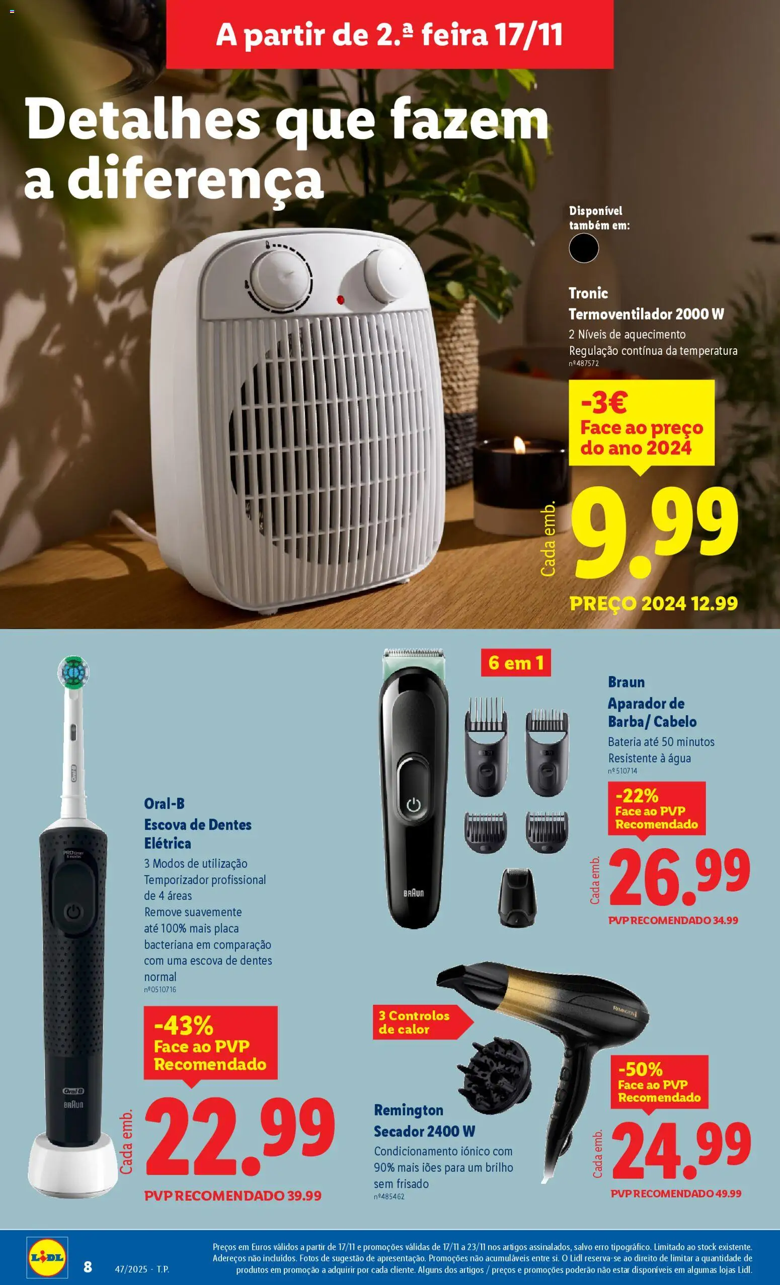 Lidl Black Friday │ válido de 17.11.2025 | Página: 8 | Produtos: Agua, Escova de dentes elétrica, Secador, Bateria