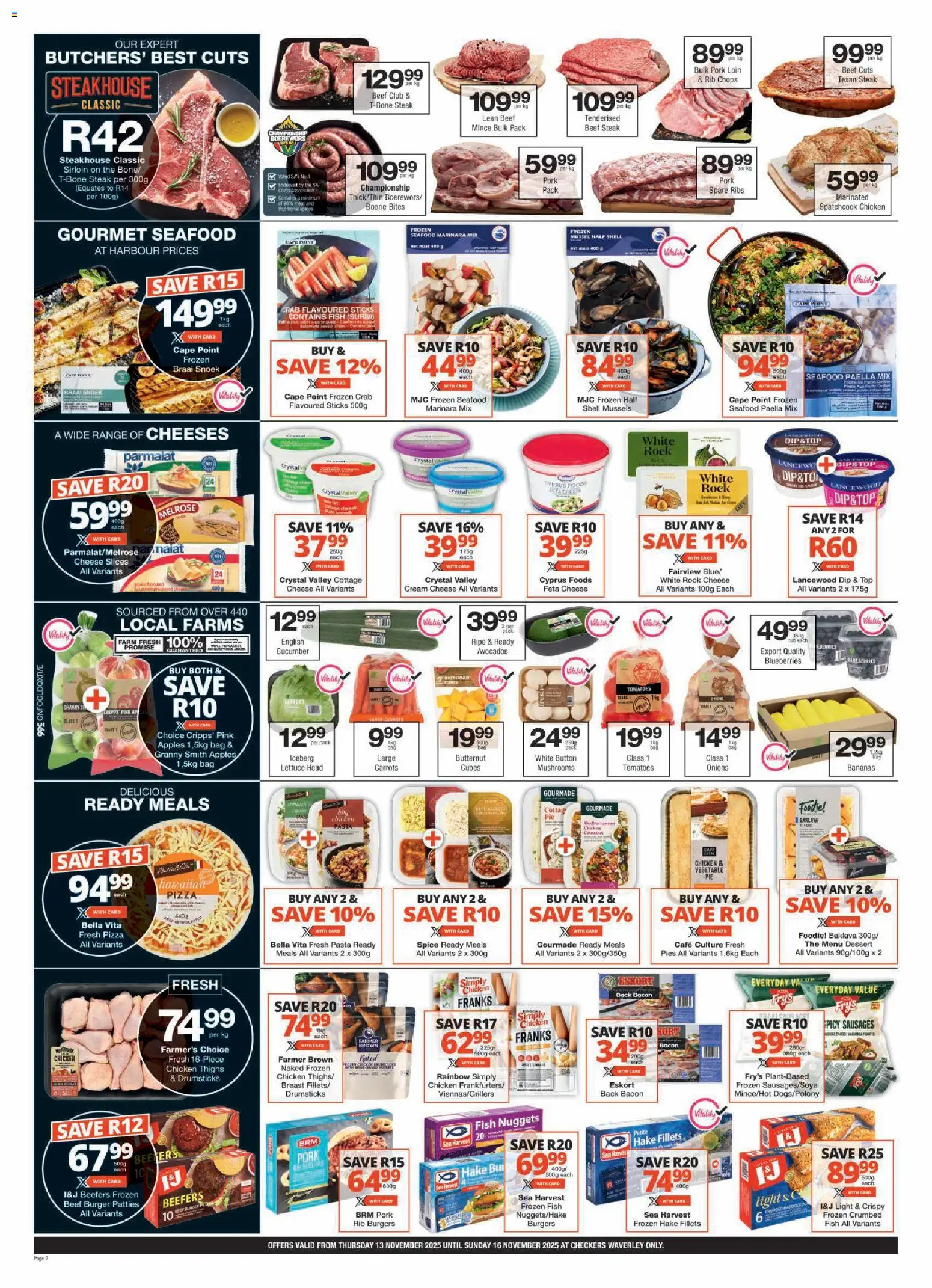 New Checkers catalogue – valid from 13.11.2025 | Page: 2 | Products: Blueberries, Steak, Fry's, Seafood