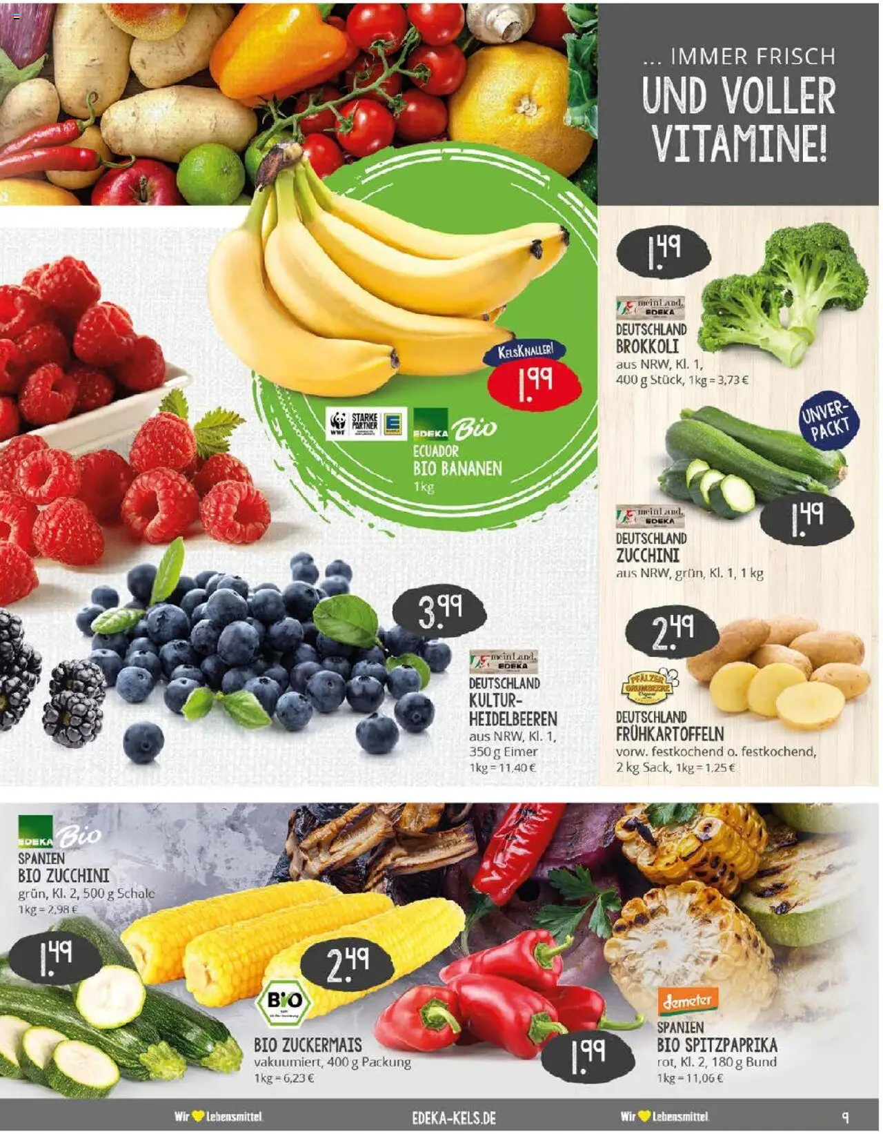 Edeka prospekt Ratingen-Hösel	 - gültig ab dem 29.06.2025 | Seite: 9 | Produkte: Bananen, Heidelbeeren, Brokkoli, Zucchini