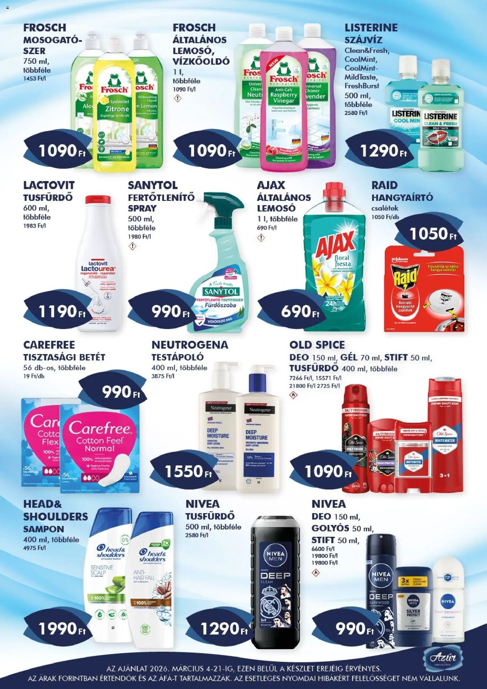 Azur akciós ujság - amely érvényes a következő dátumtól: 04.03.2026 | Oldal: 5 | Termékek: Vízkőoldó, Stift, Hangyairtó, Testápoló