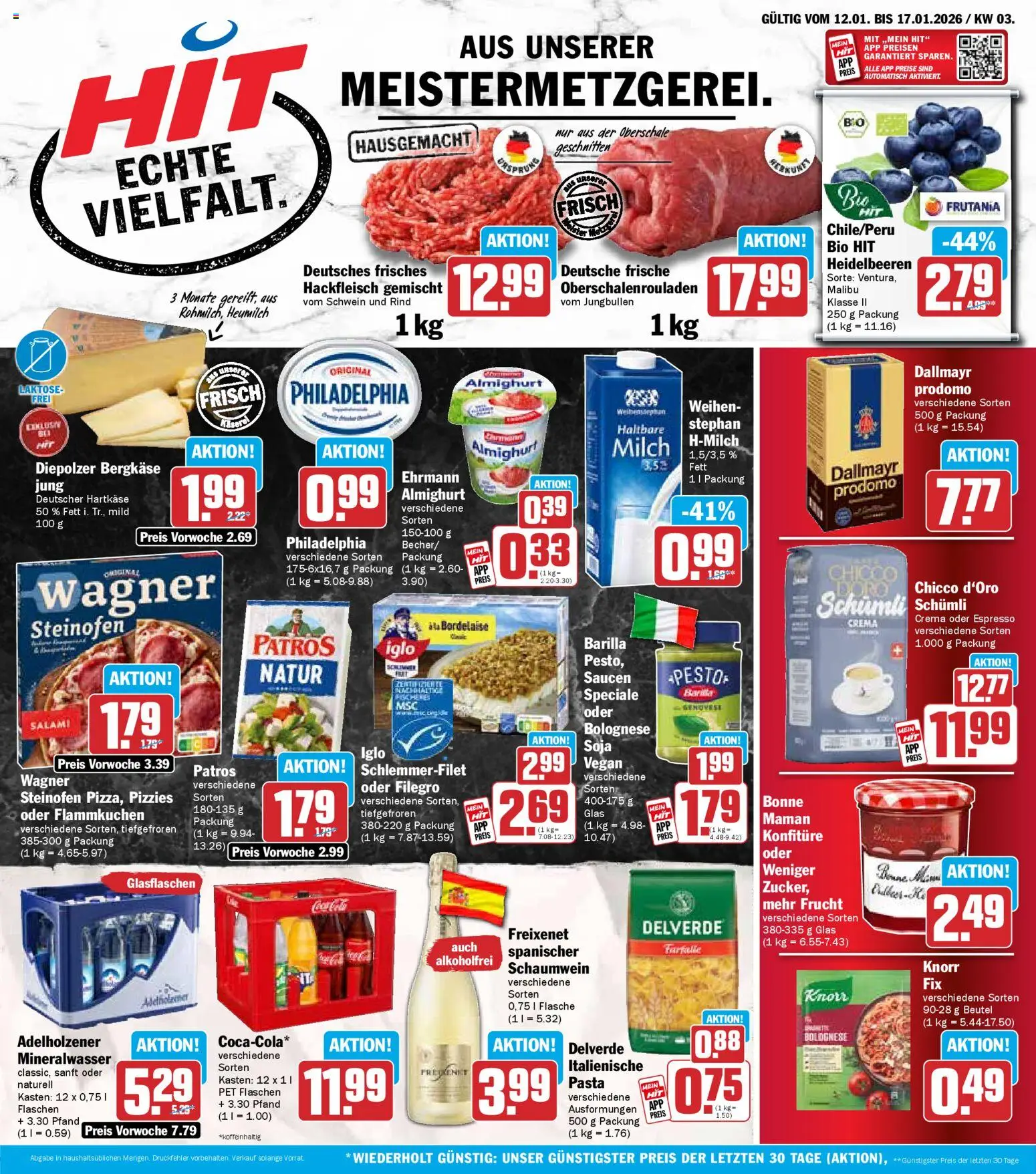 HIT Bayern – gültig ab 12.01.2026 | Seite: 1 | Produkte: Milch, Knorr, Pasta, Hackfleisch