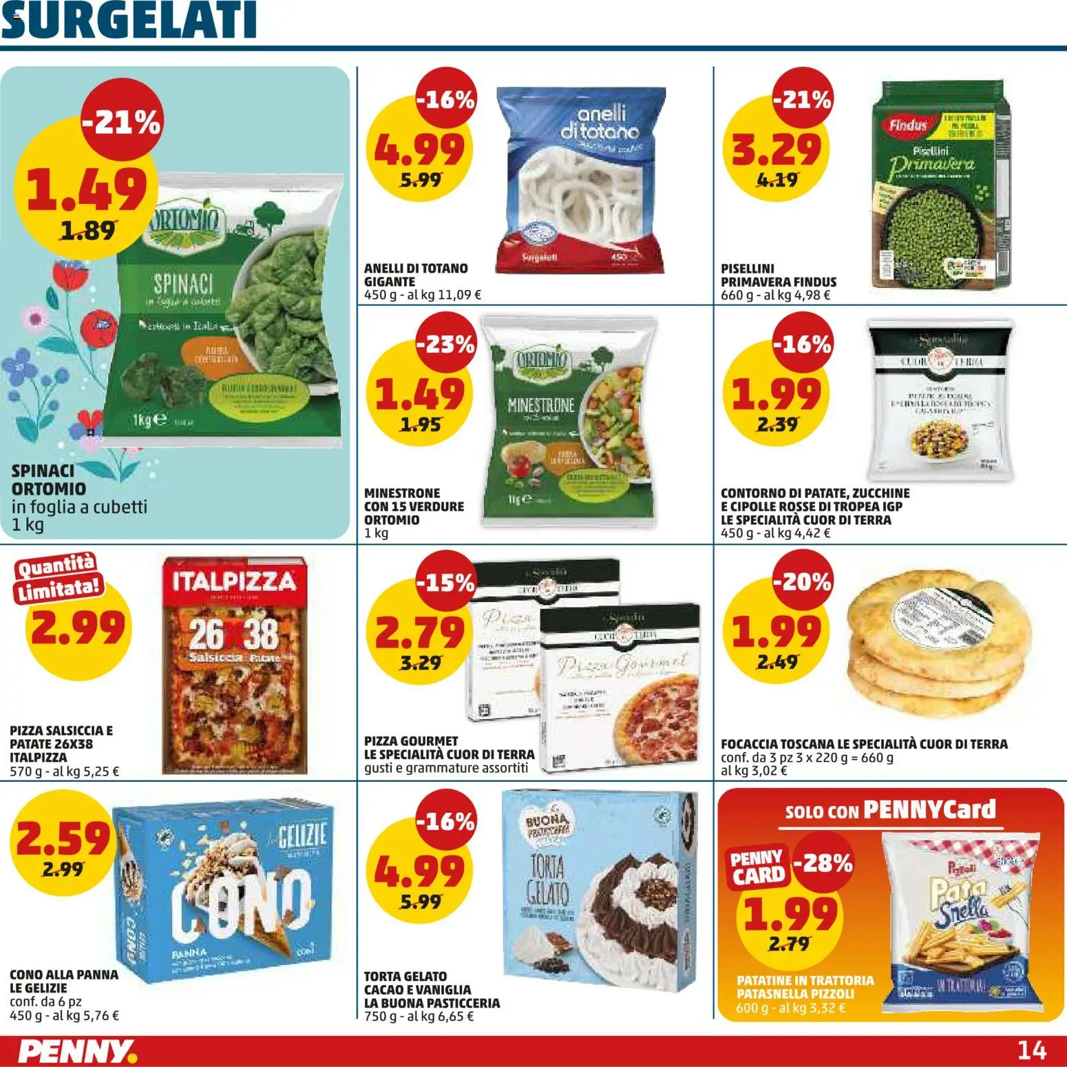 Volantino PENNY del 26.03.2026 | Pagina: 14 | Prodotti: Pizza, Panna, Cipolle, Torta