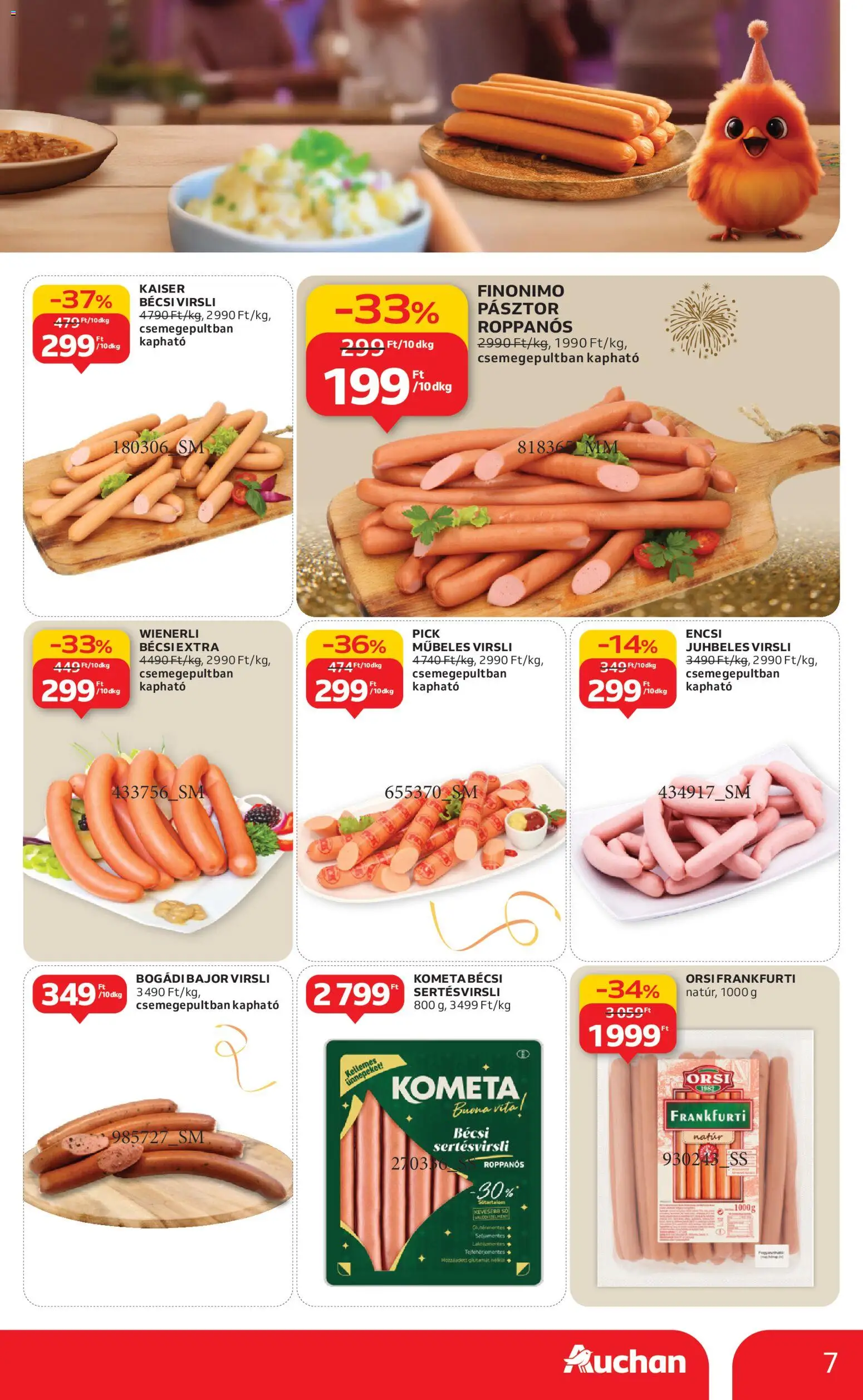 Auchan akciós ujság - amely érvényes a következő dátumtól: 27.12.2025 | Oldal: 7 | Termékek: Virsli, Pick, Só