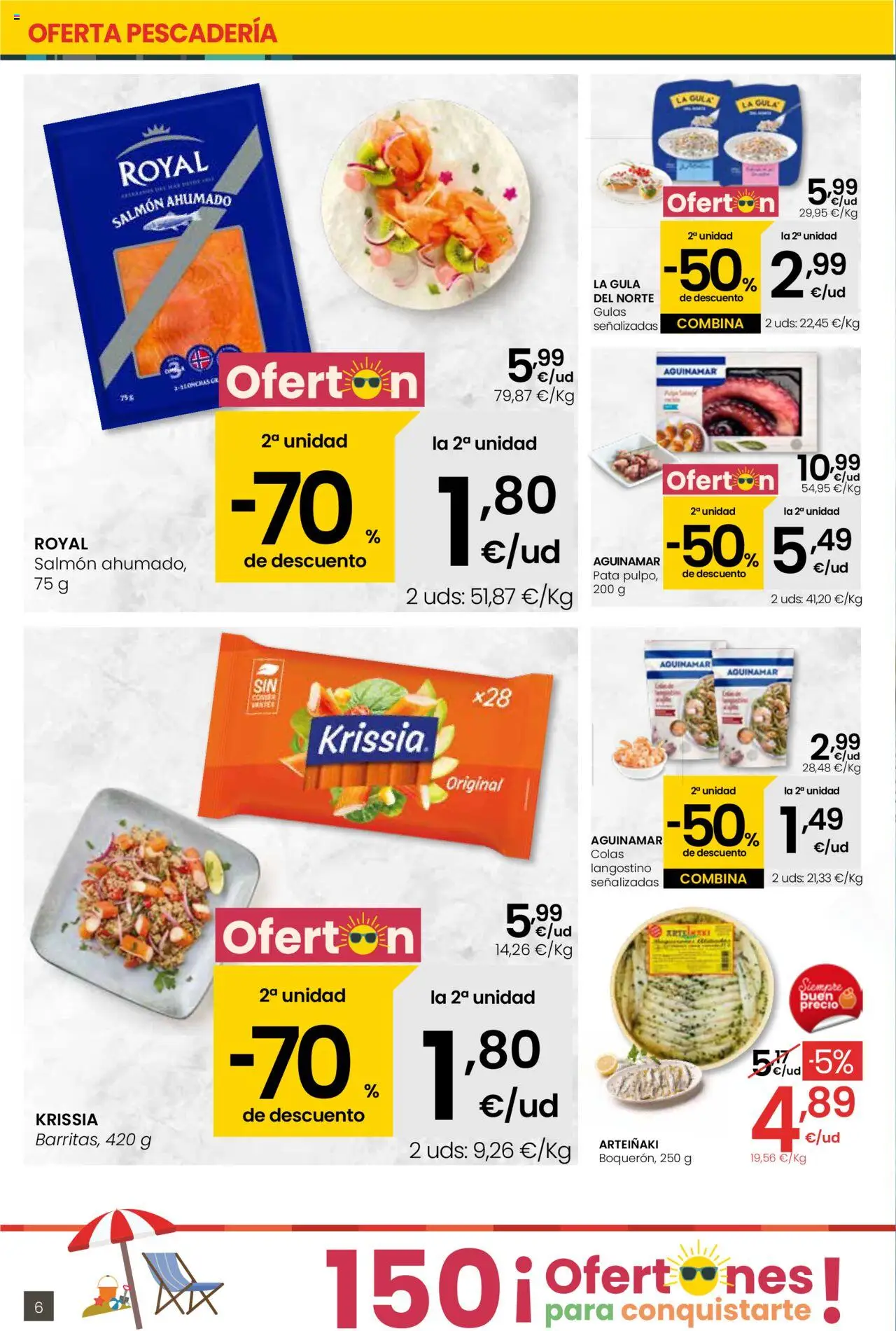 Eroski - Para conquistarte Center │ válido desde el 14.08.2025 | Página: 6 | Productos: Salmón ahumado, Langostino