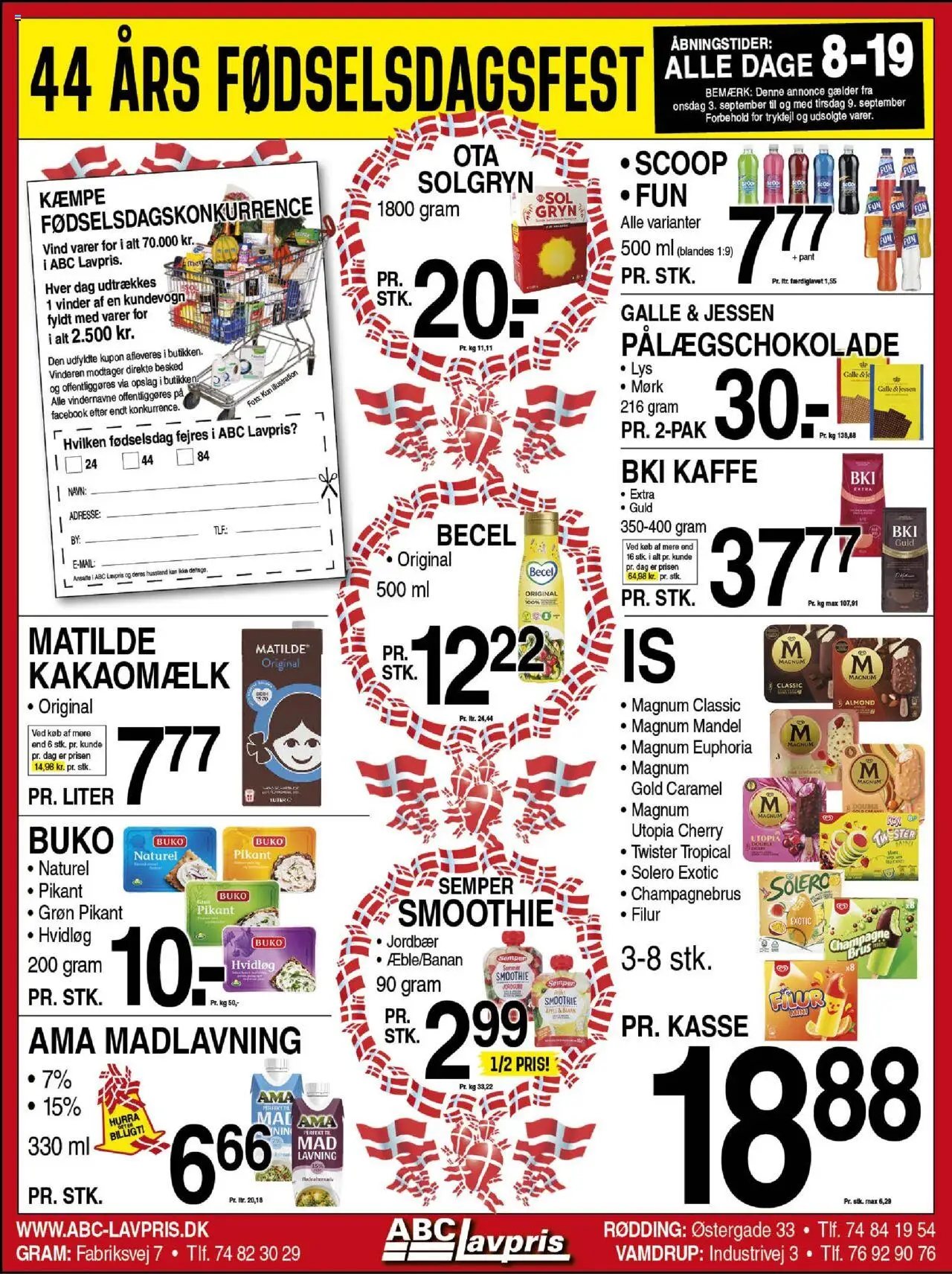 Abc Lavpris tilbudsavis – gyldig fra 03.09.2025 | Side: 1 | Produkter: Kaffe, Jordbær, Hvidløg, Smoothie
