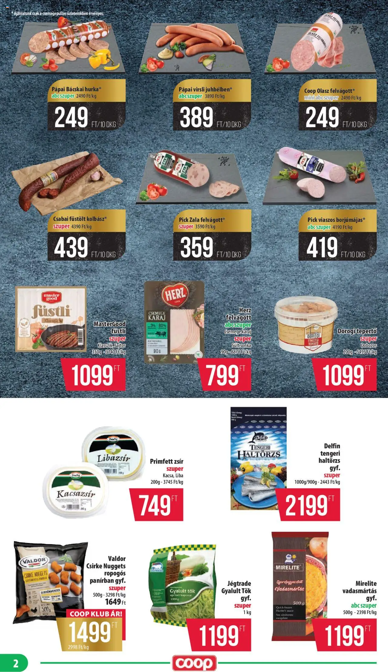 COOP akciós ujság - amely érvényes a következő dátumtól: 24.10.2025 | Oldal: 2 | Termékek: Virsli, Tök, Pick, Felvágott