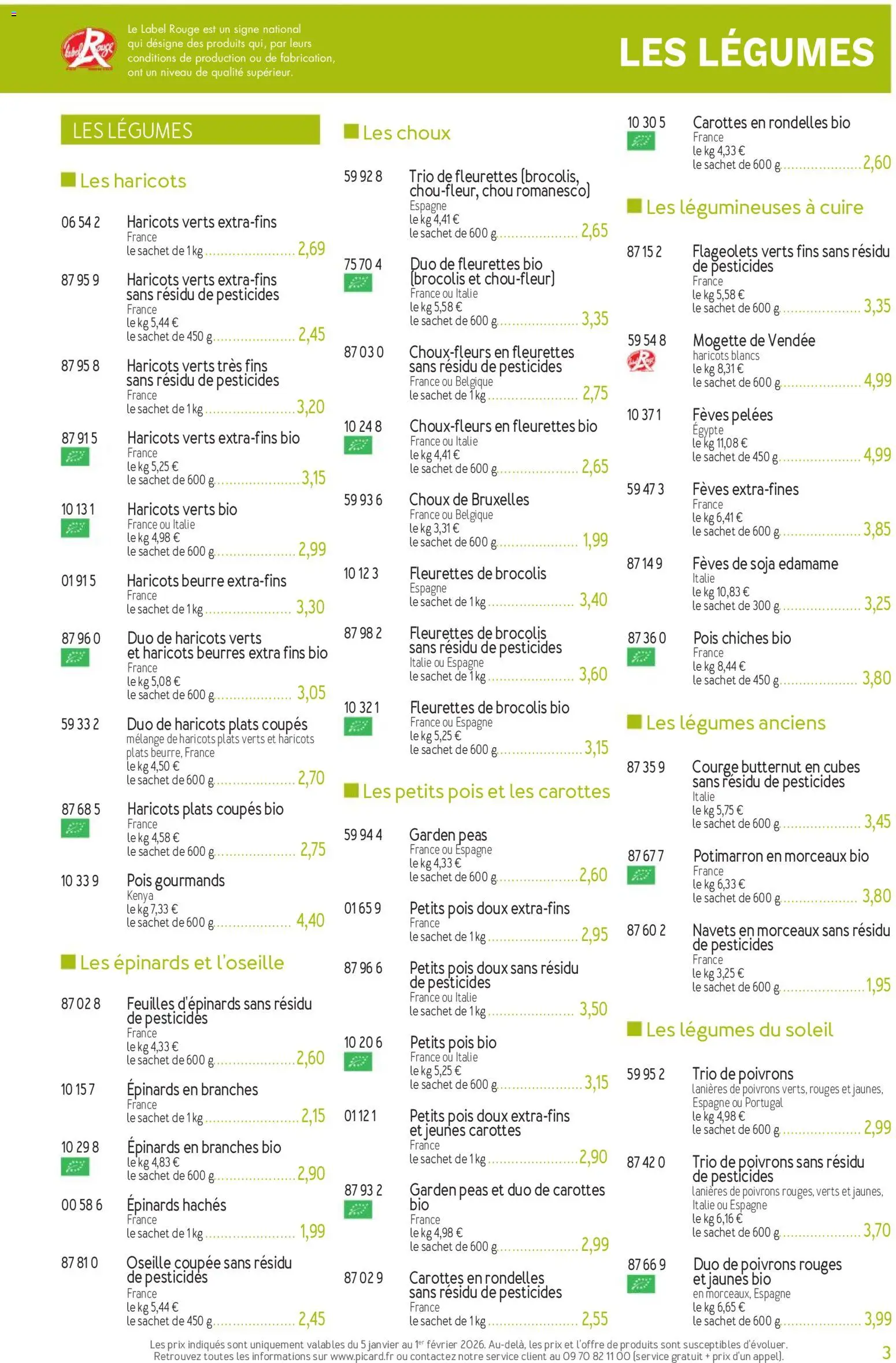 {H1} | Page: 3 | Produits: Carottes, Haricots verts, Pois chiches, Edamame