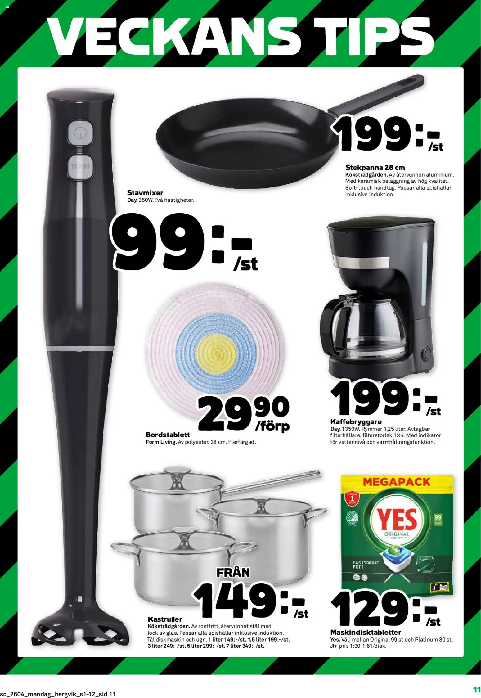 Stora Coop reklamblad aktuell från 19.01.2026 | Sida: 11 | Produkter: Diskmaskin, Kaffebryggare, Bordstablett, Stavmixer
