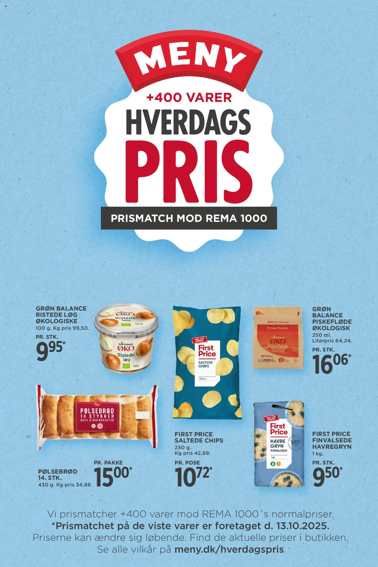 Meny tilbudsavis – gyldig fra 27.10.2025 | Side: 2 | Produkter: Pølsebrød, Ristede Løg, Løg, Havregryn