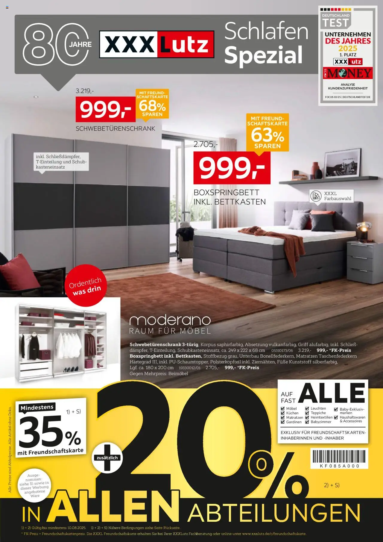 XXXL Lutz Schlafen Spezial - gültig ab dem 28.07.2025 | Seite: 1 | Produkte: Schwebetürenschrank, Boxspringbett, Kuchen