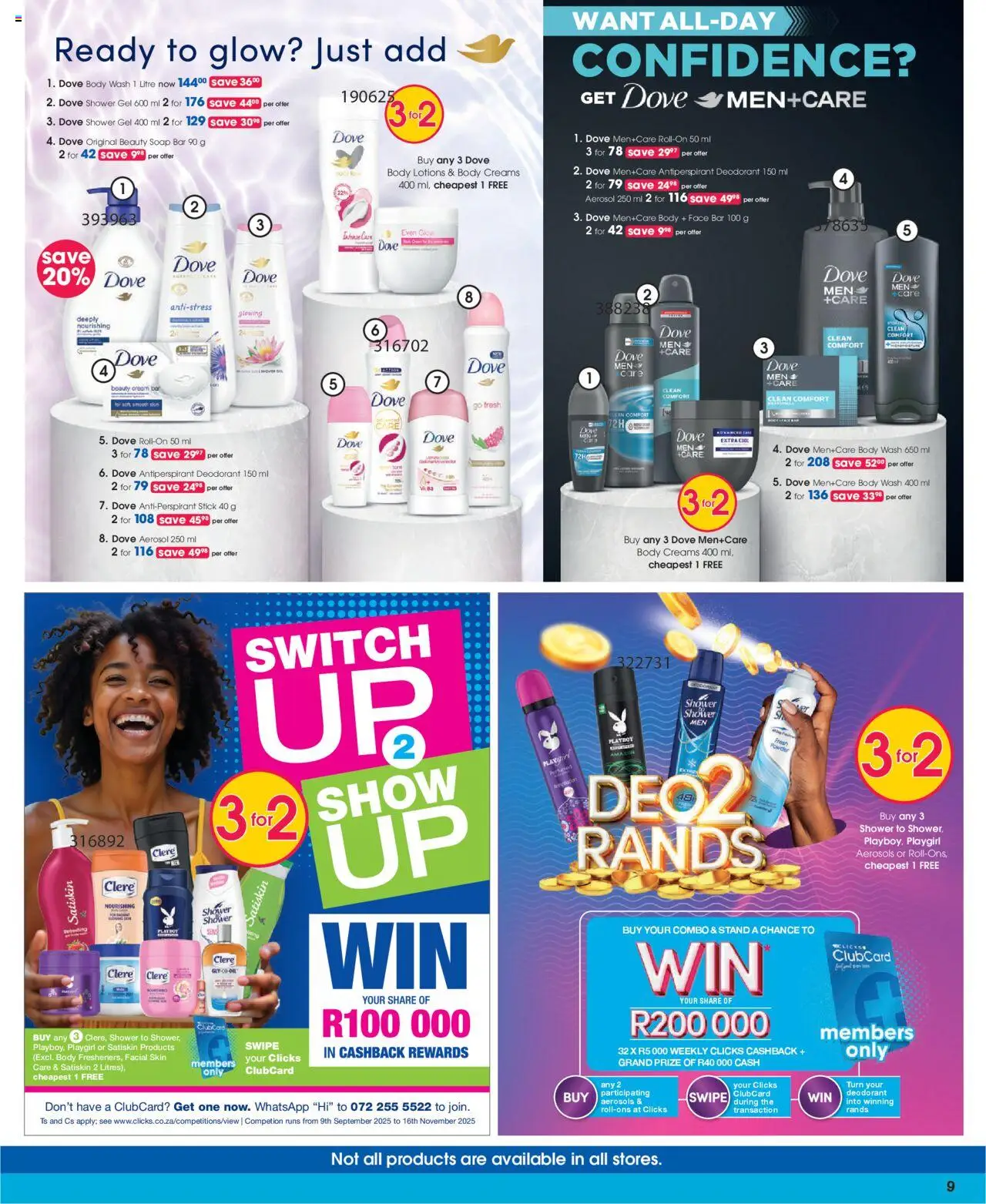 New Clicks catalogue – valid from 23.09.2025 | Page: 9 | Products: Switch, Cream, Soap, Antiperspirant
