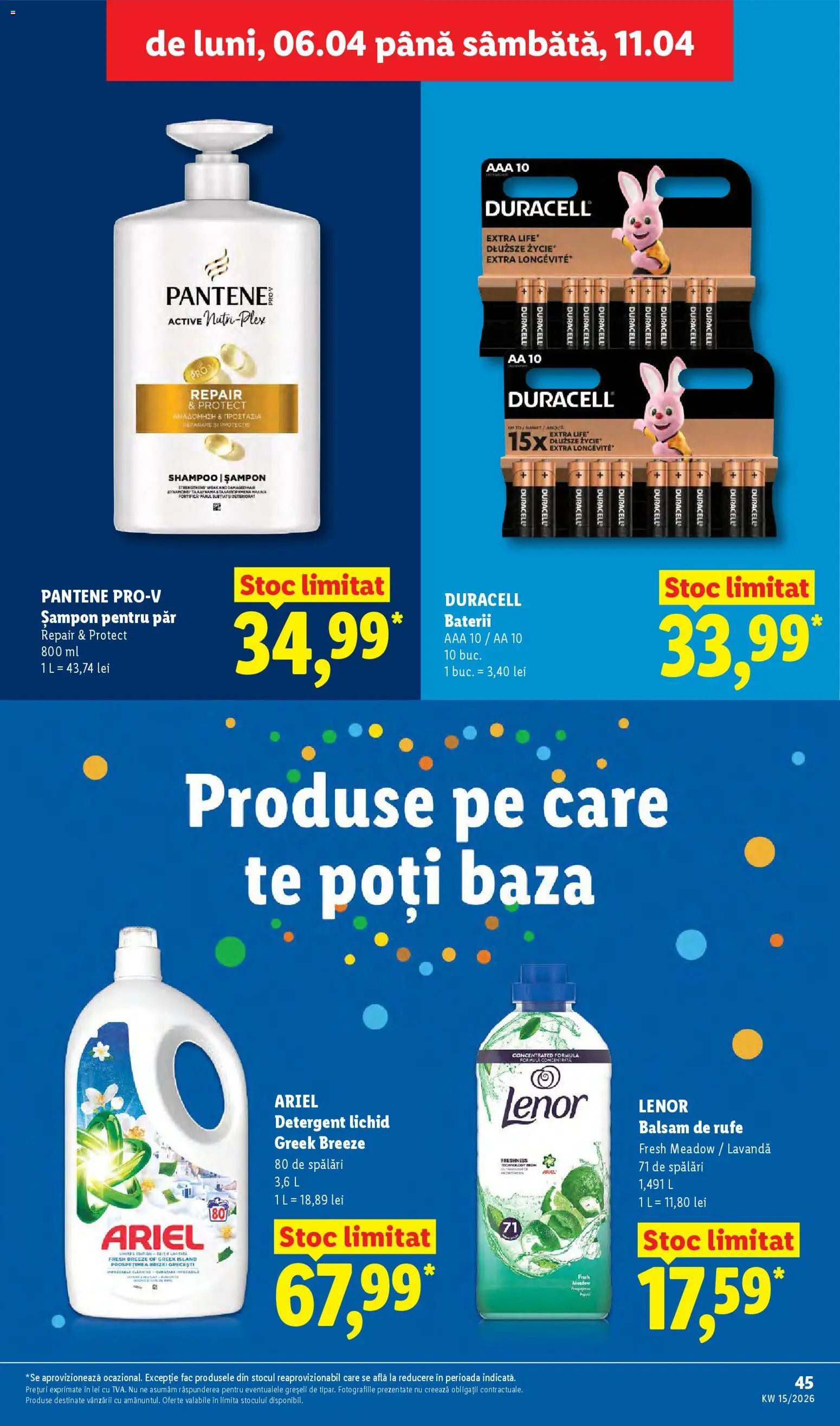 Noul catalog Lidl – valabil de la 06.04.2026 | Pagină: 45 | Produse: Șampon, Balsam, Detergent, Balsam de rufe