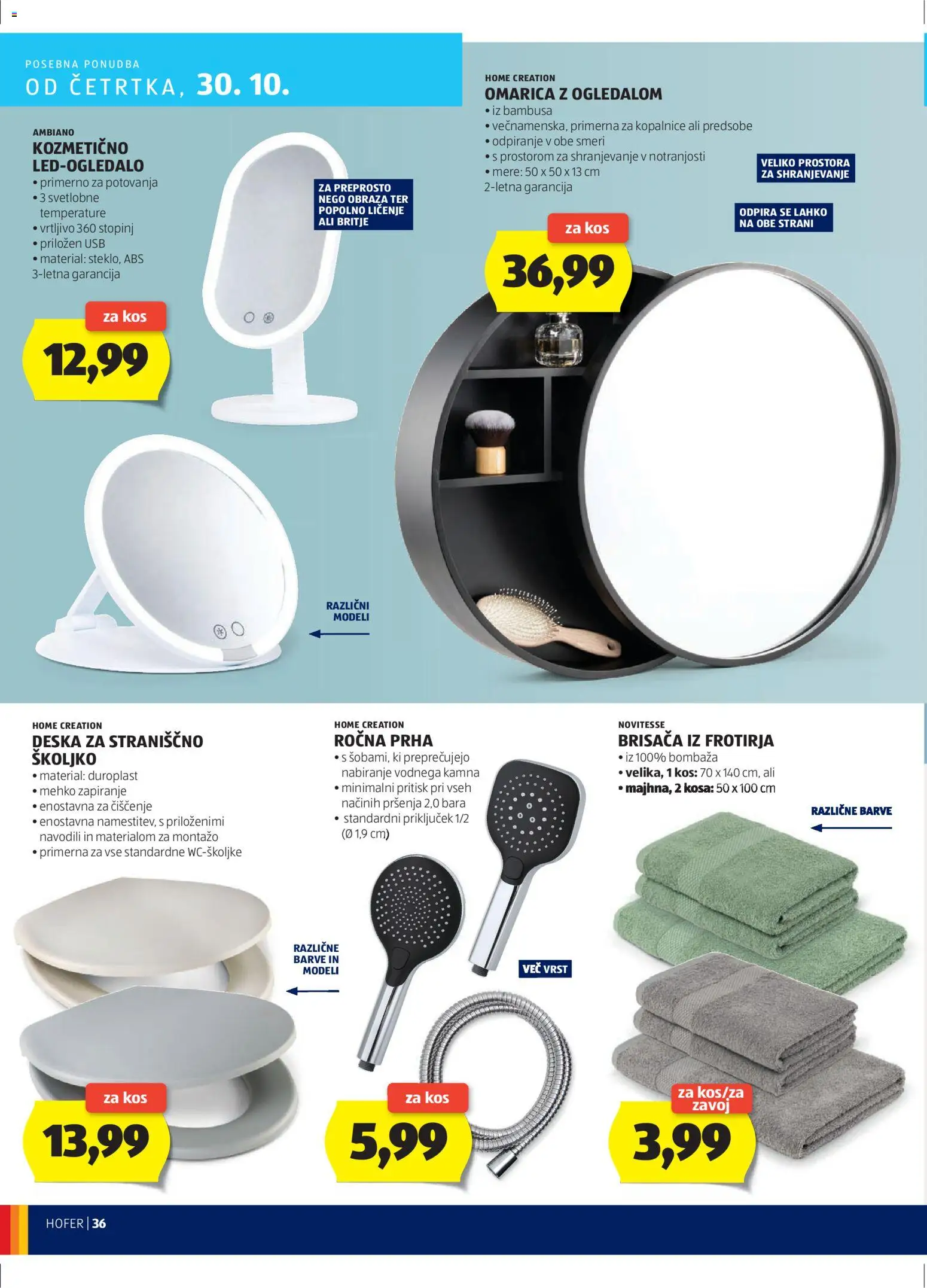 Novi Hofer katalog ponudbe – veljaven od 23.10.2025 | Stran: 36 | Izdelki: Usb, Brisača, Prha, Kos