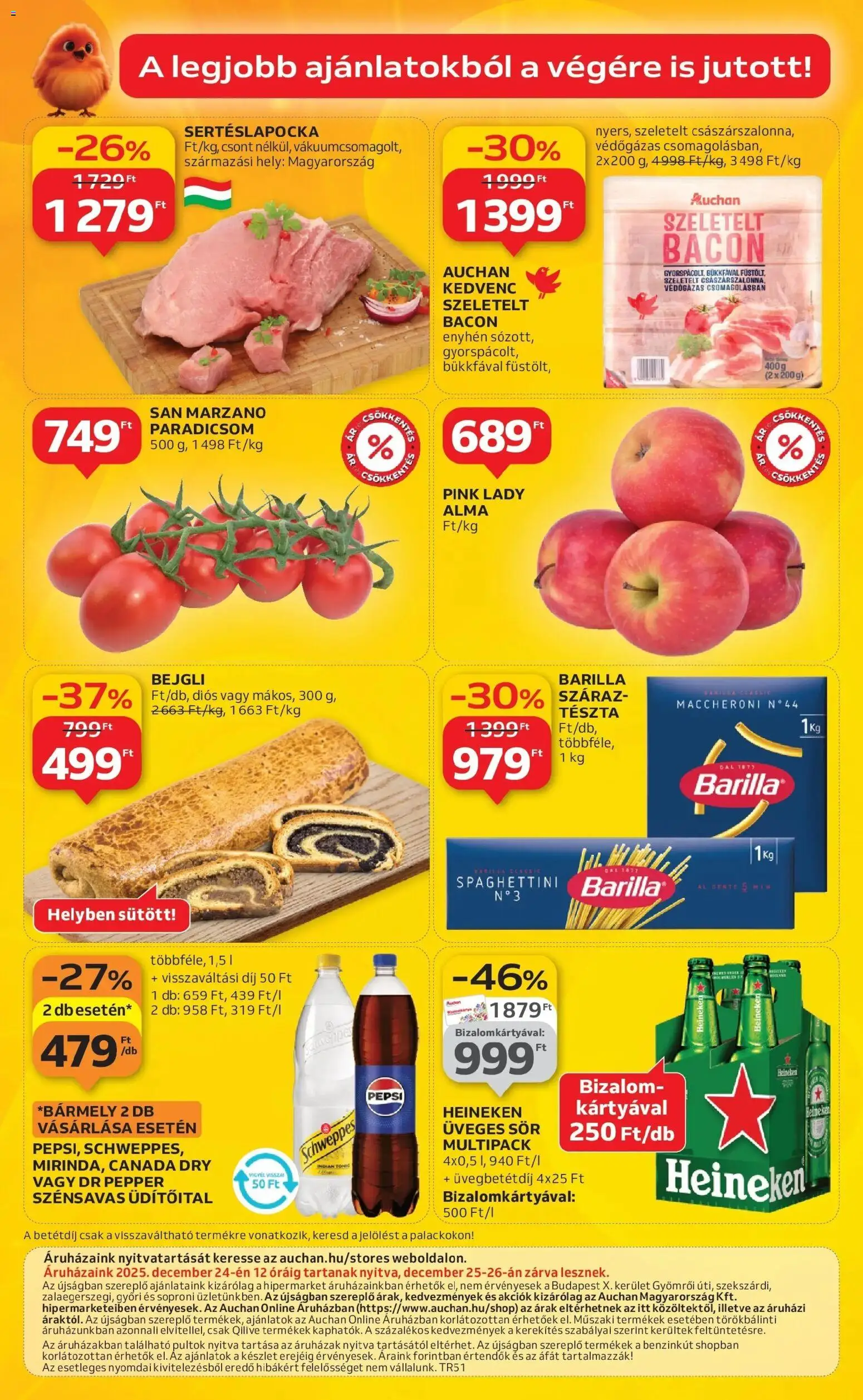 Auchan akciós ujság - amely érvényes a következő dátumtól: 18.12.2025 | Oldal: 60 | Termékek: Sertéslapocka, Szeletelt bacon, Alma, Tészta