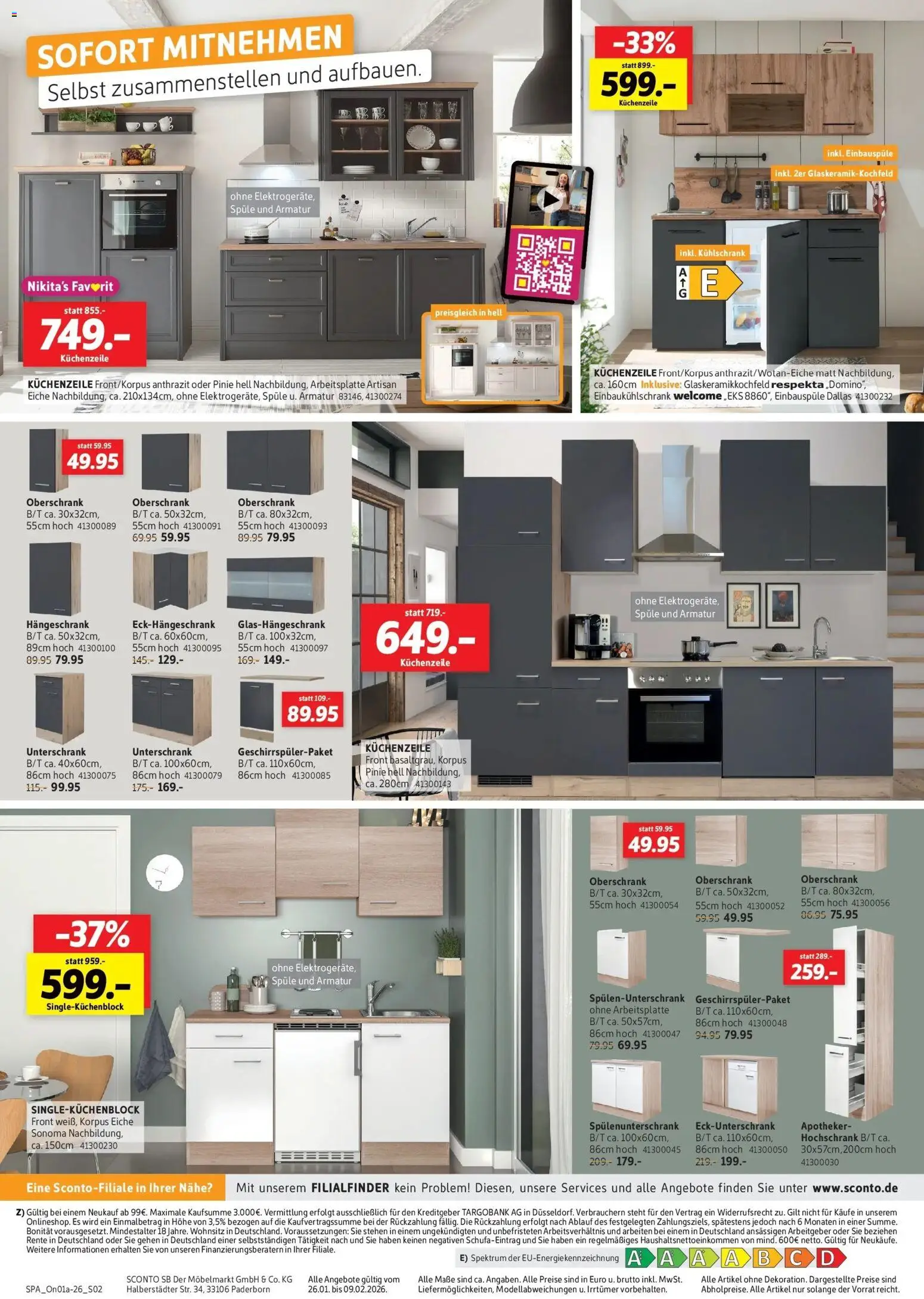 Sconto Prospekt Erfurt – gültig ab 26.01.2026 | Seite: 2 | Produkte: Küchenzeile, Kühlschrank, Armatur, Hängeschrank