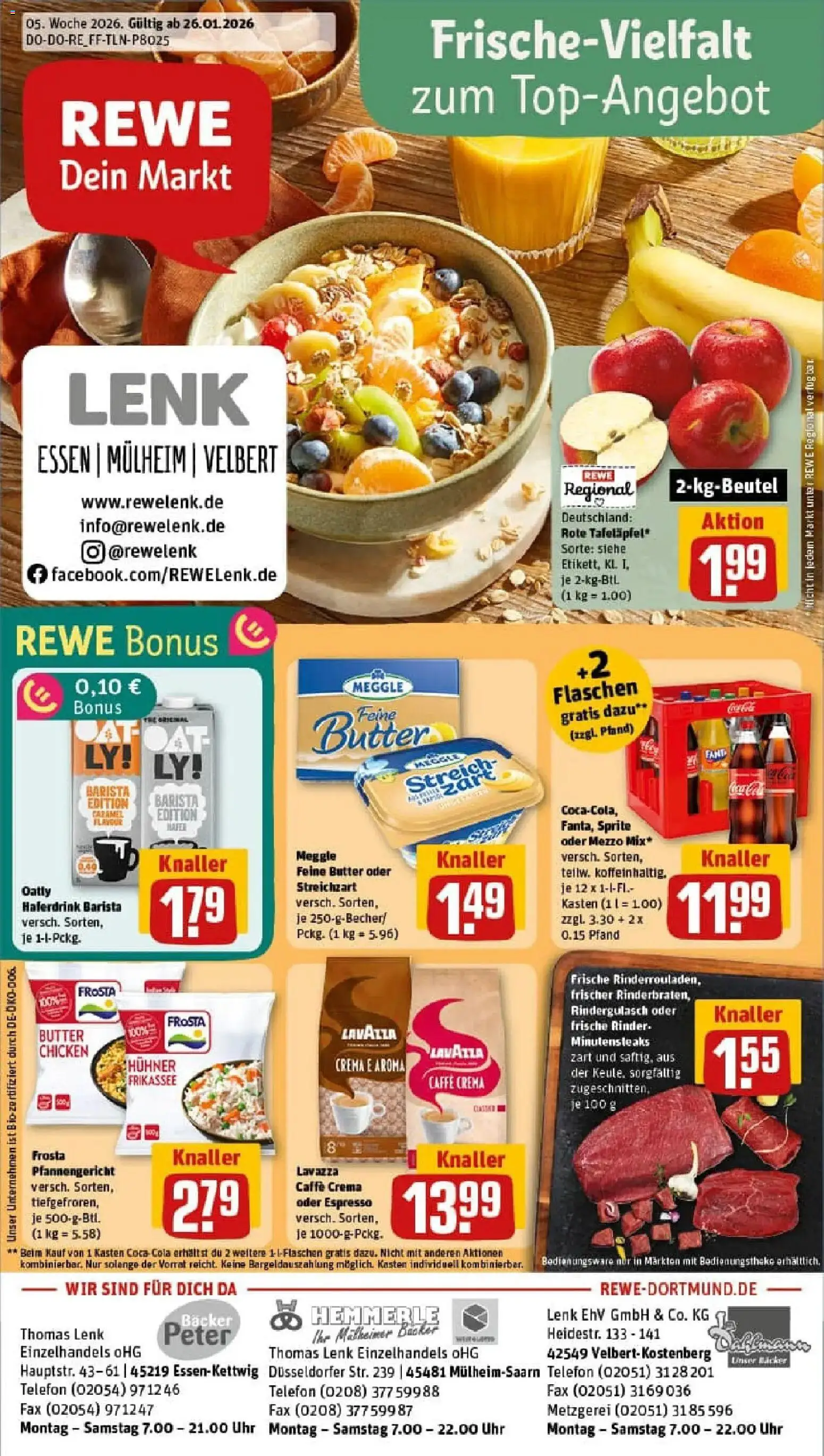 Rewe prospekt Mülheim An Der Ruhr	 – gültig ab 26.01.2026 | Seite: 1 | Produkte: Rindergulasch, Oatly, Telefon, Uhr