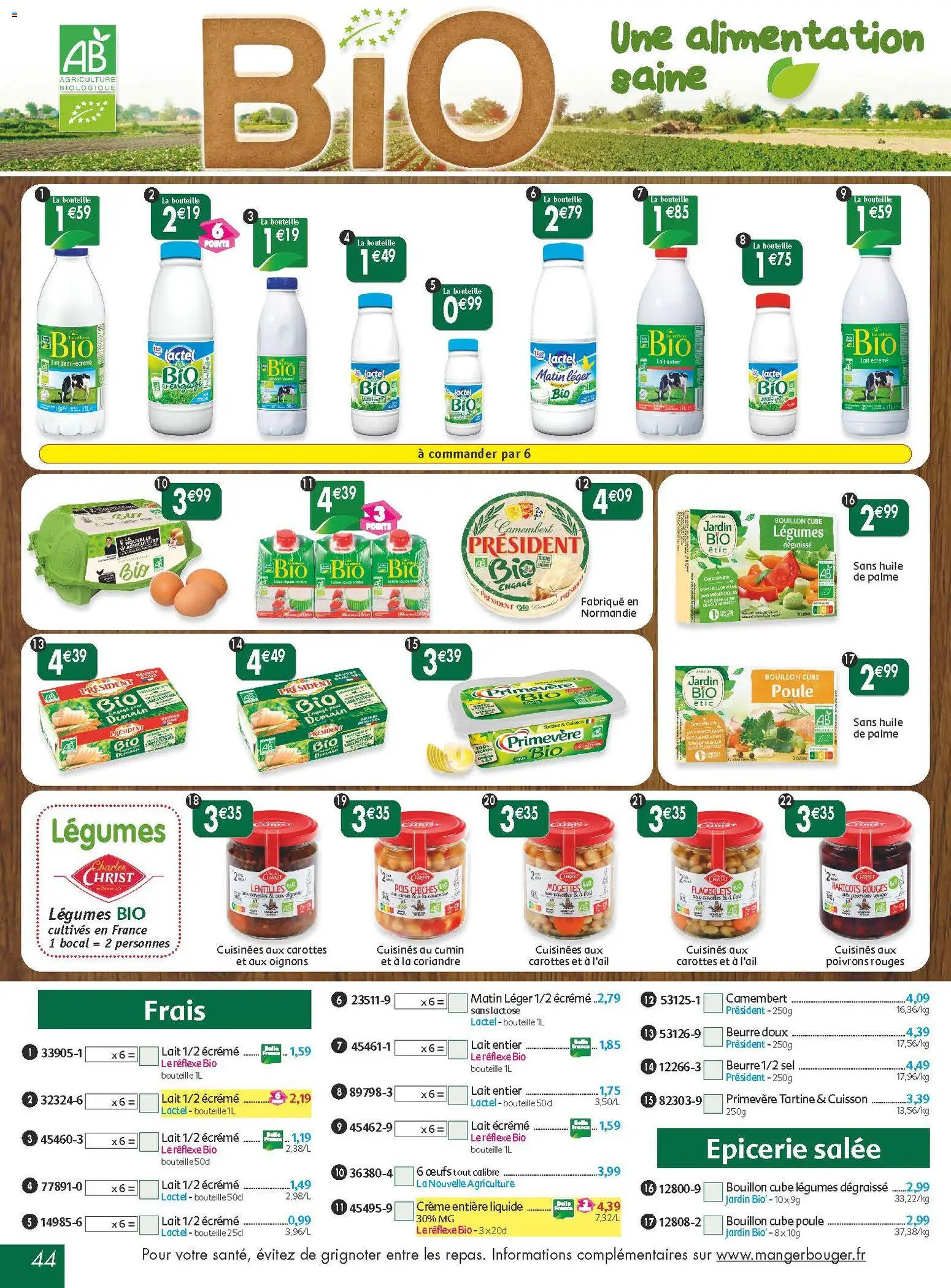 {H1} | Page: 44 | Produits: Carottes, Lait entier, Camembert, Crème