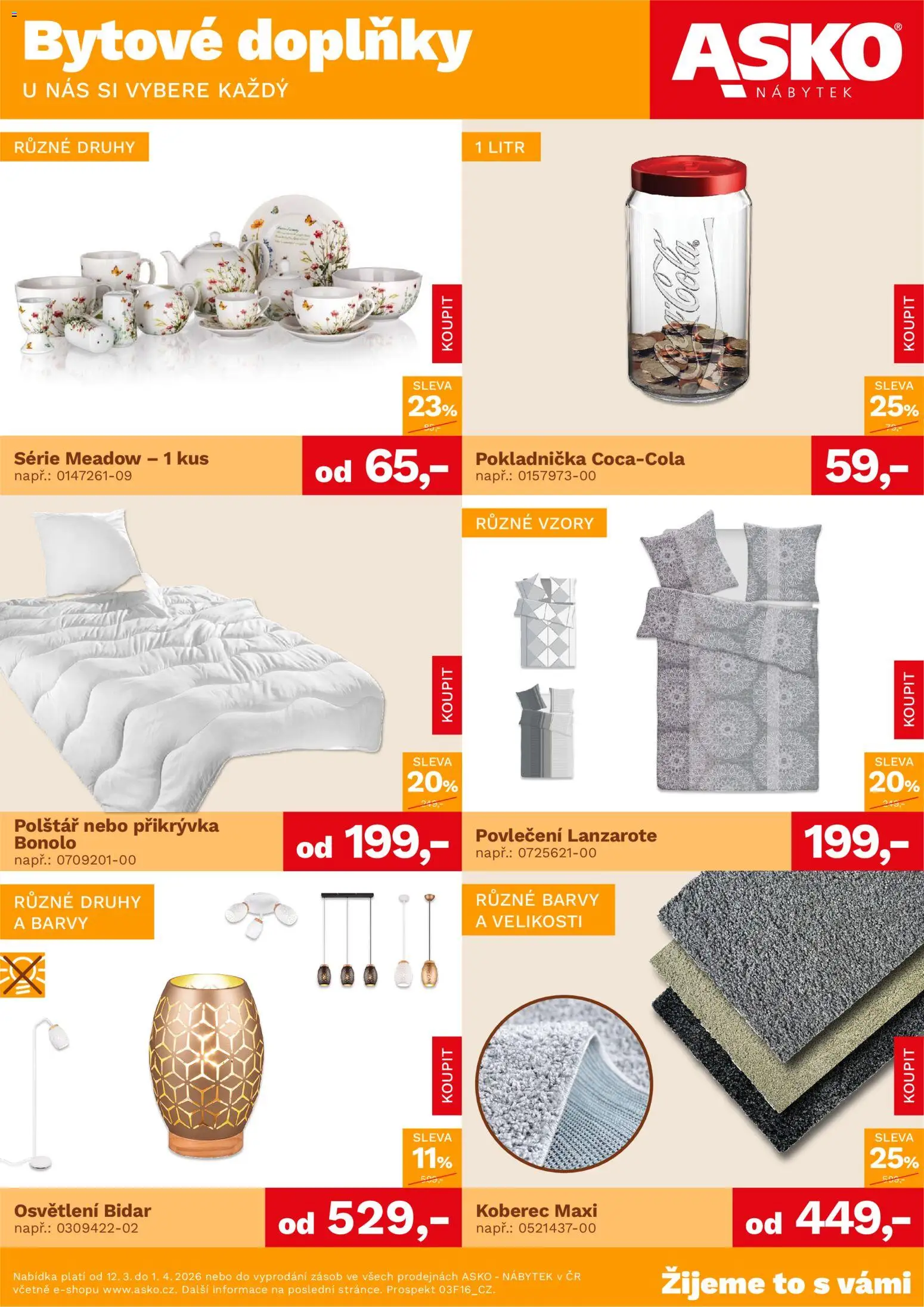 ASKO nábytek leták - Bytové doplňky od 12.03.2026 | Strana: 1 | Produkty: Nábytek, Přikrývka, Koberec, Pokladnička