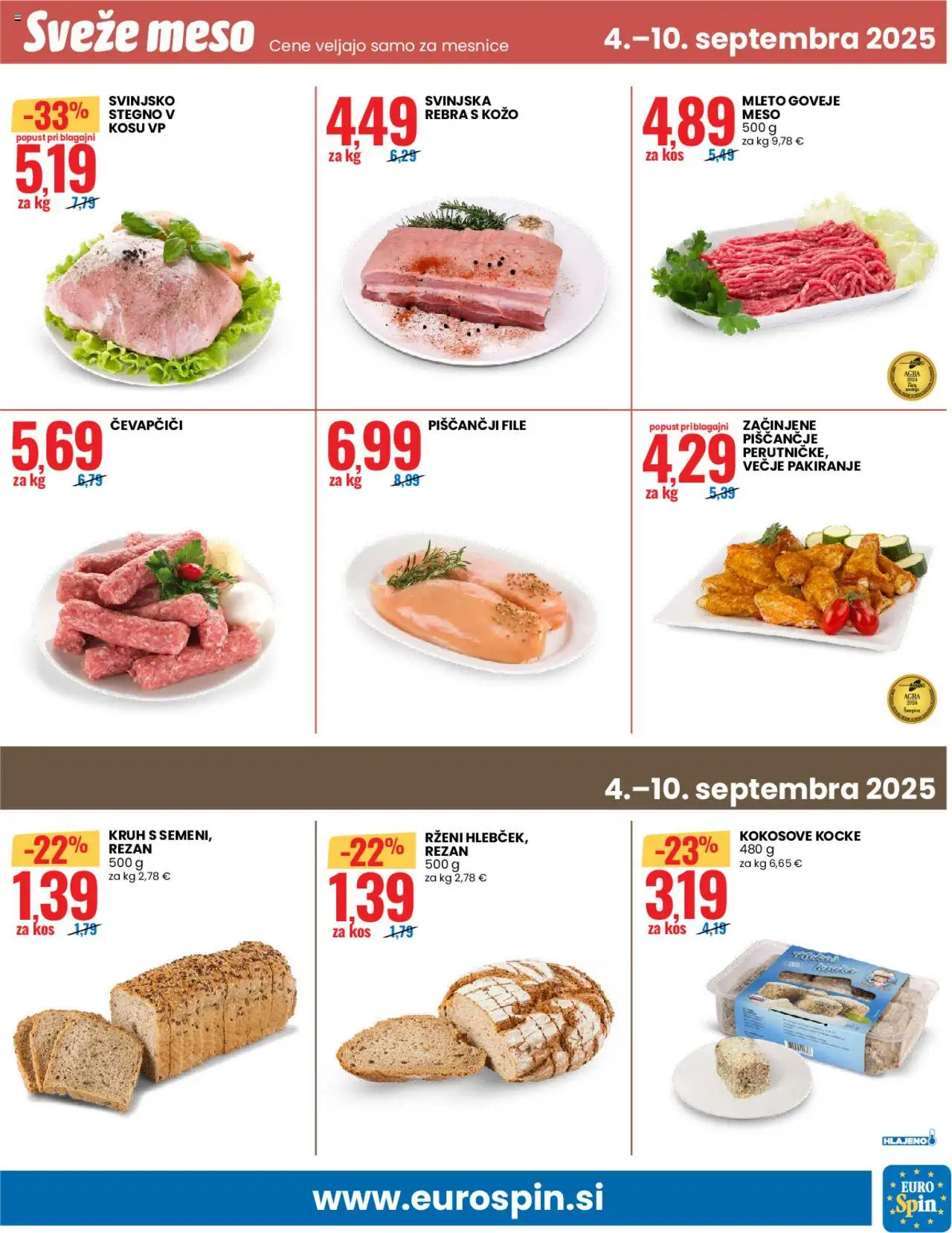 Novi Eurospin katalog ponudbe – veljaven od 04.09.2025 | Stran: 13 | Izdelki: Čevapčiči, Kos, Kruh, Goveje meso