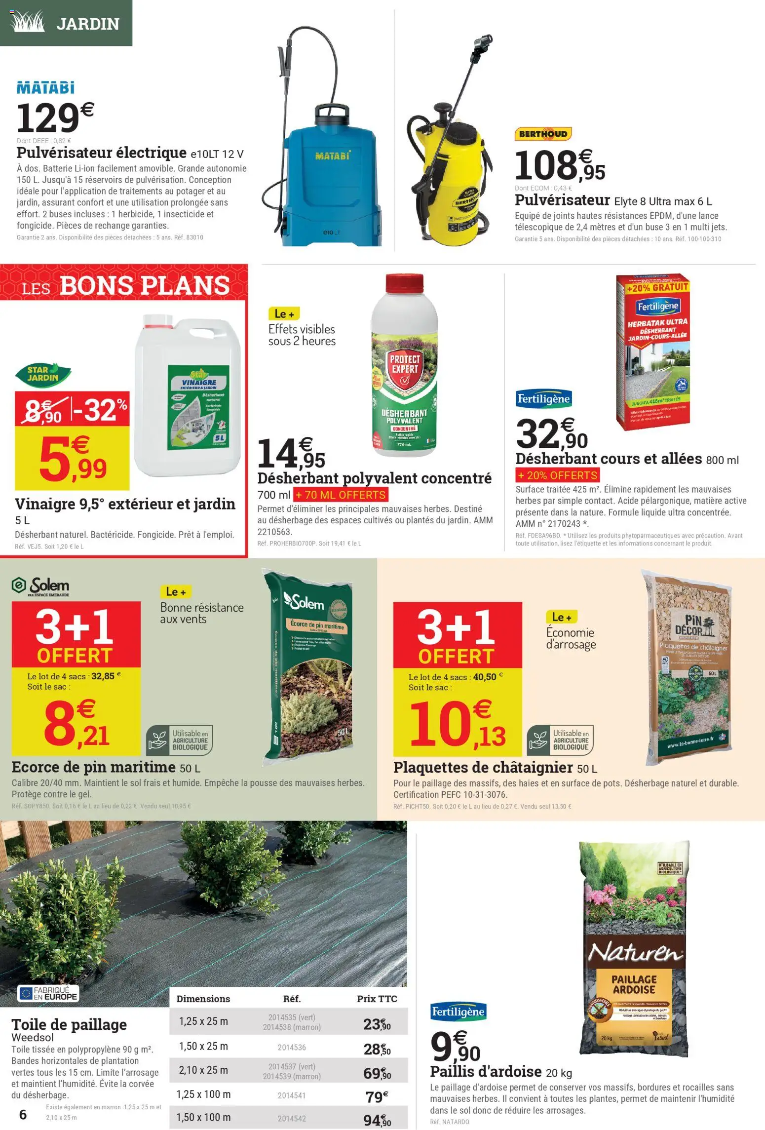 {H1} | Page: 6 | Produits: Pulvérisateur électrique, Toile de paillage, Paillis d'ardoise, Batterie