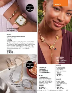 Pré-visualização Conjunto Relógio e Pulseira Maeve, O conjunto inclui: Relógio e Pulseira. Relógio: banhado a ouro de 18 quilates, aço inoxidável, liga de zinco, latão, vidro, PU, diâmetro do mostrador 2,83 x 2,83 cm aprox., diâmetro da caixa 3,06 x 3,70 cm aprox., bracelete ajustável 16,2 cm-20,4 cm x 1,6 cm aprox., comprimento total 23,4 cm aprox., pilha botão substituível; bracelete: aço, 7 x 5,8 cm aprox. válido de 01.02.2026 | Página: 155