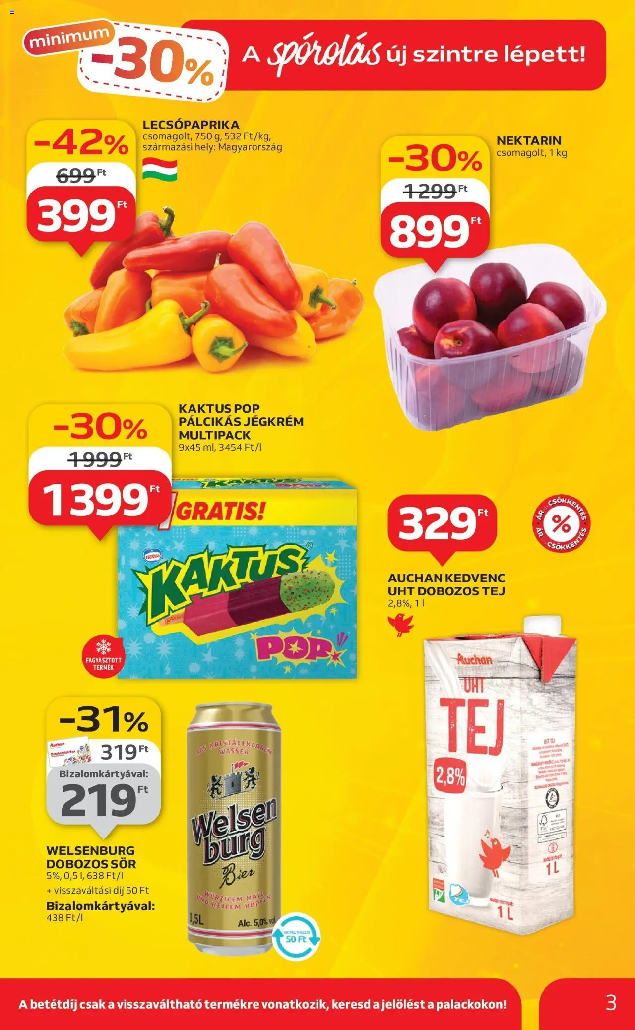 Auchan akciós ujság - amely érvényes a következő dátumtól: 07.08.2025 | Oldal: 3 | Termékek: Nektarin, Dobozos sör, Sör, Pálcikás jégkrém