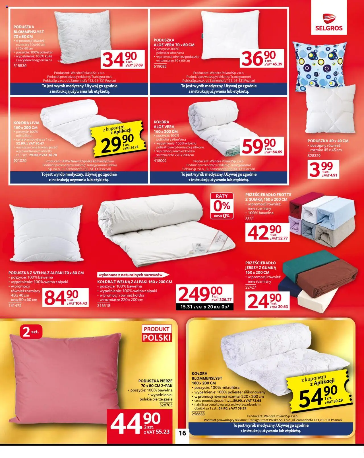 Selgros cash&carry Gazetka - Oferta przemysłowa od 11.09.2025 | Strona: 20 | Produkty: Poduszka, Kołdra
