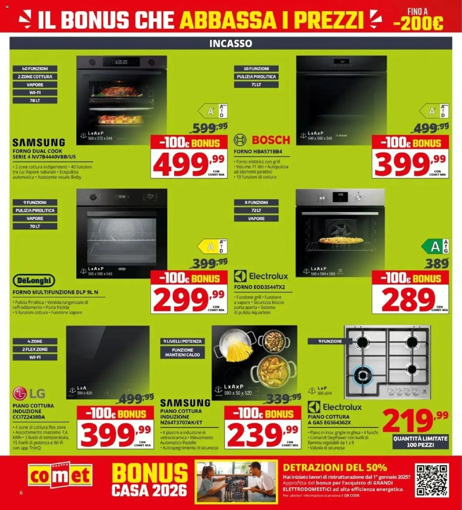 Volantino Comet del 09.04.2026 | Pagina: 6 | Prodotti: Piano cottura, Forno, Forno elettrico, Samsung