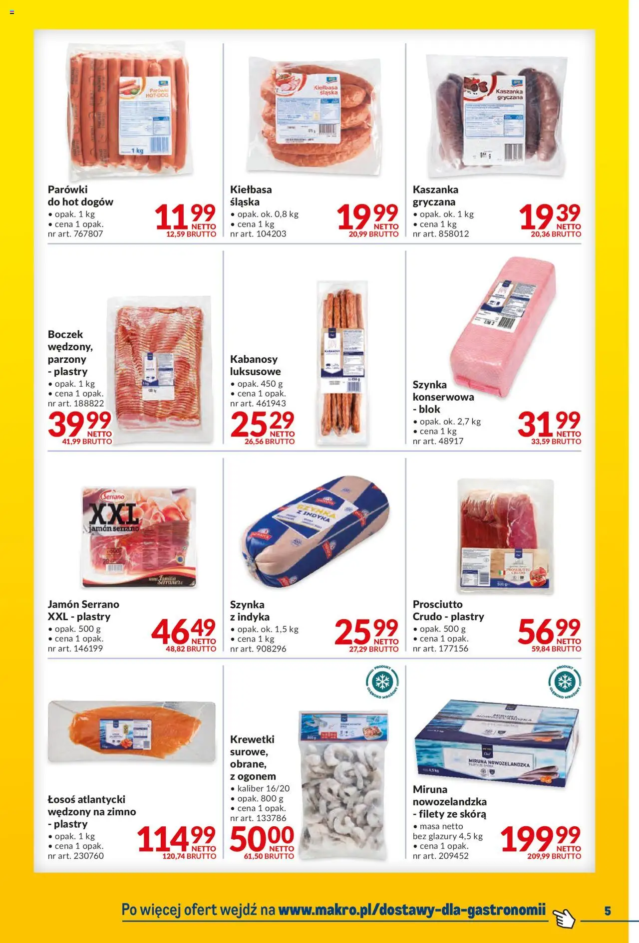 Makro Gazetka - Dostawy dla gastronomii od 27.05.2025 | Strona: 5 | Produkty: Krewetki, Szynka prosciutto, Łosoś, Prosciutto