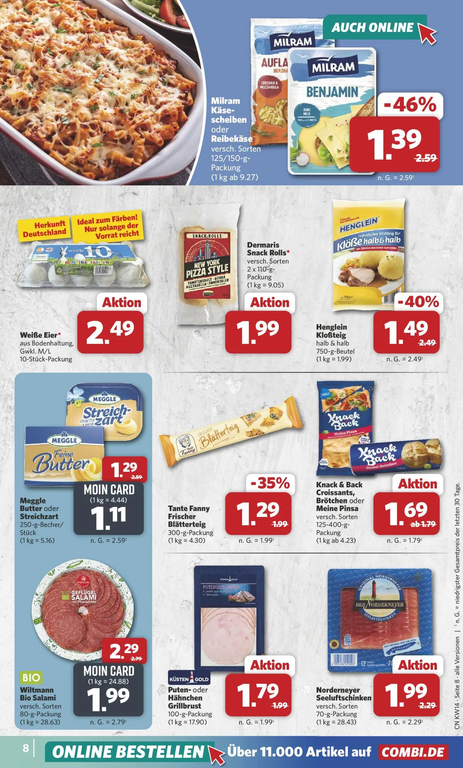 Combi Prospekt 	 – gültig ab 30.03.2026 | Seite: 8 | Produkte: Butter, Mozzarella, Pizza, Reibekase