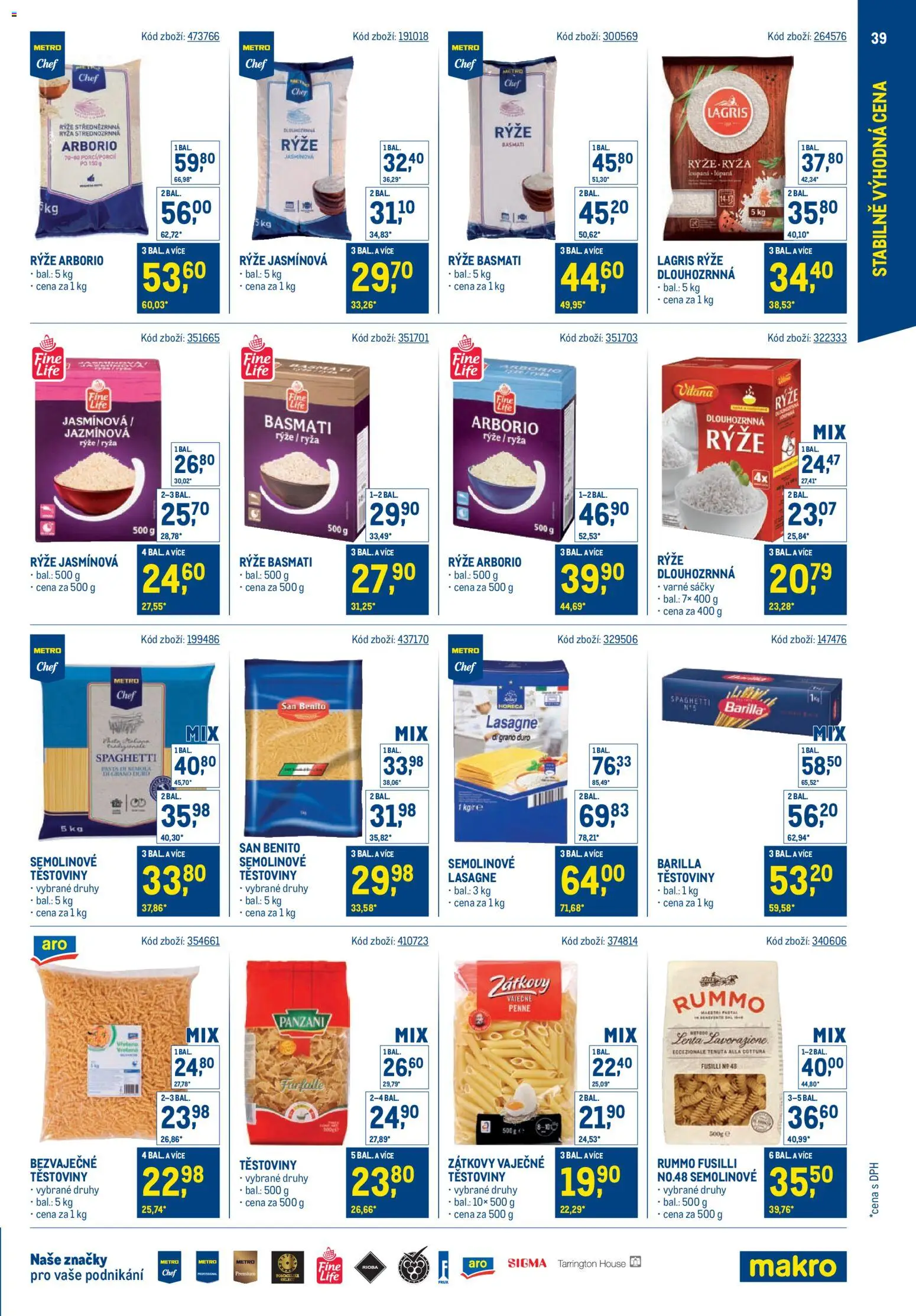 Makro leták - Stabilně výhodná cena od 19.11.2025 | Strana: 39 | Produkty: Rýže arborio, Rýže, Těstoviny, Basmati