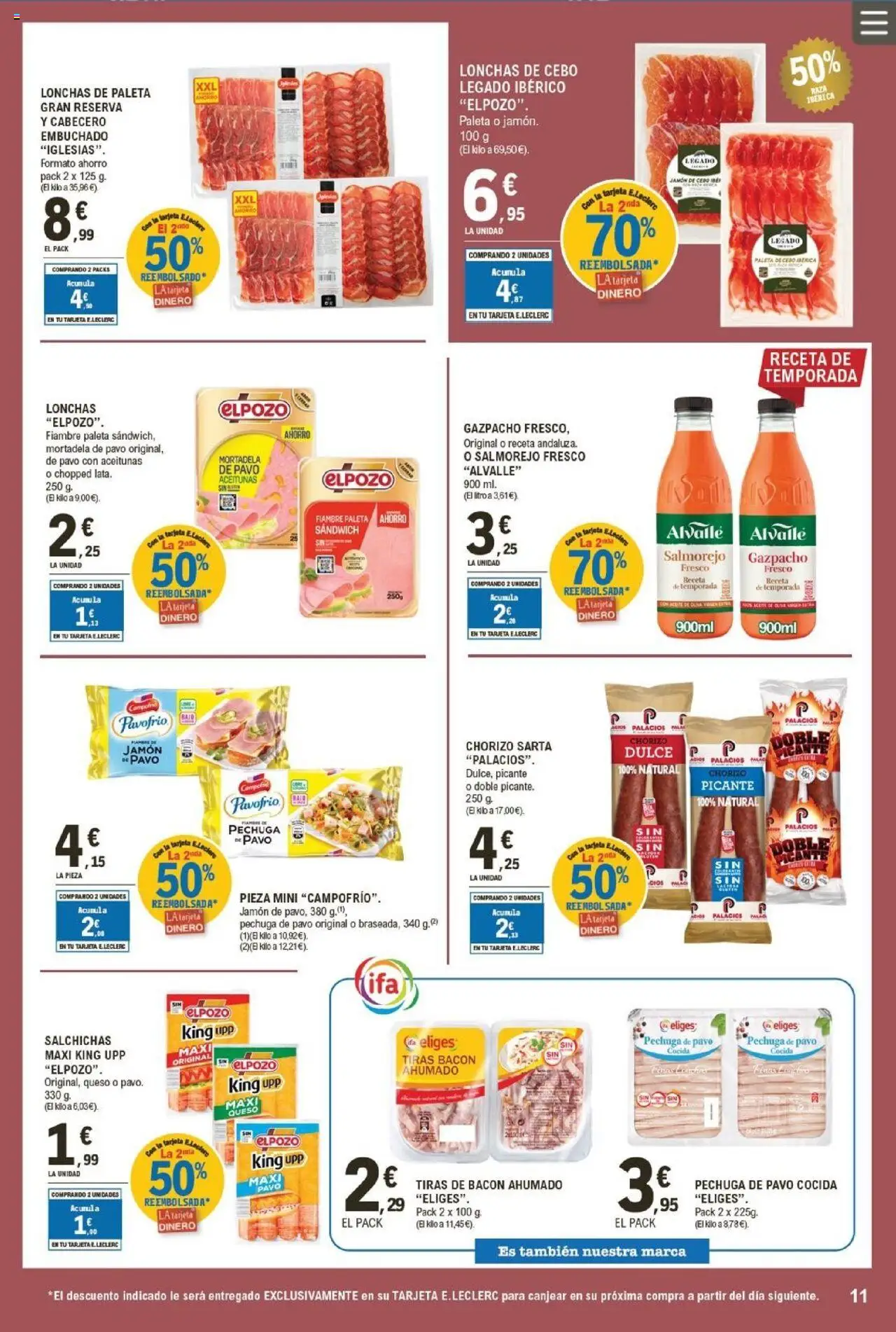 E.Leclerc folleto │ válido desde el 13.08.2025 | Página: 11 | Productos: Queso, Jamón, Gazpacho, Mortadela