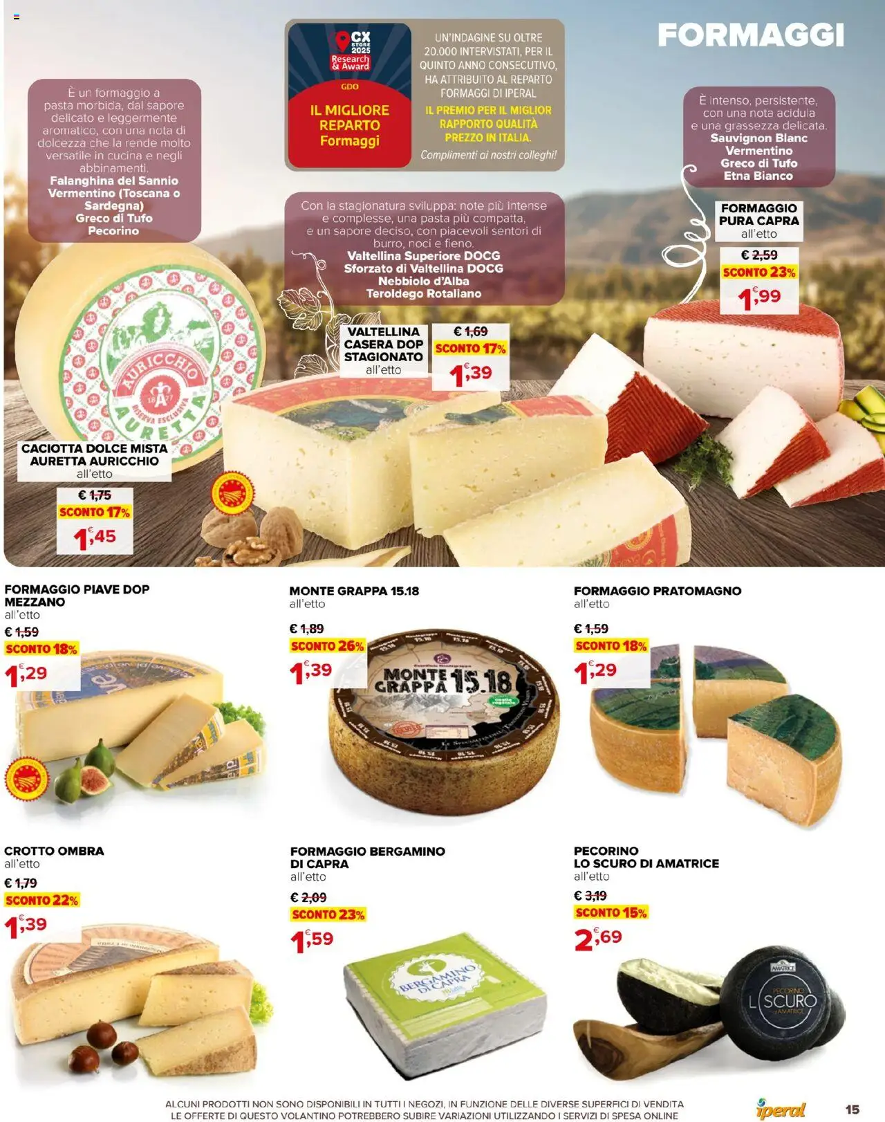 Volantino Iperal del 01.10.2025 | Pagina: 15 | Prodotti: Formaggio, Pasta, Noci, Grappa