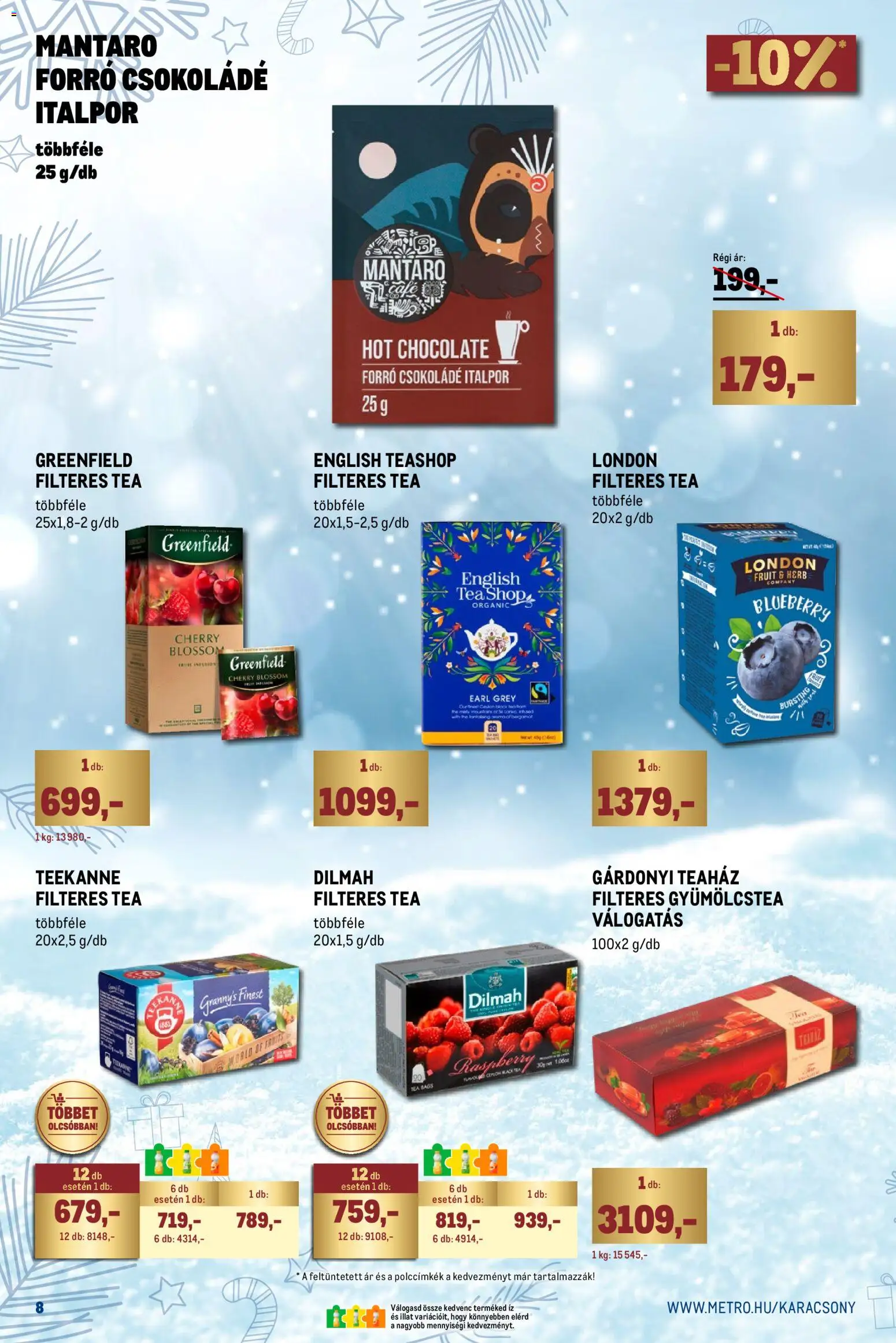 Metro akciós ujság - amely érvényes a következő dátumtól: 02.11.2025 | Oldal: 8 | Termékek: Gyümölcstea, Csokoládé, Tea, Italpor