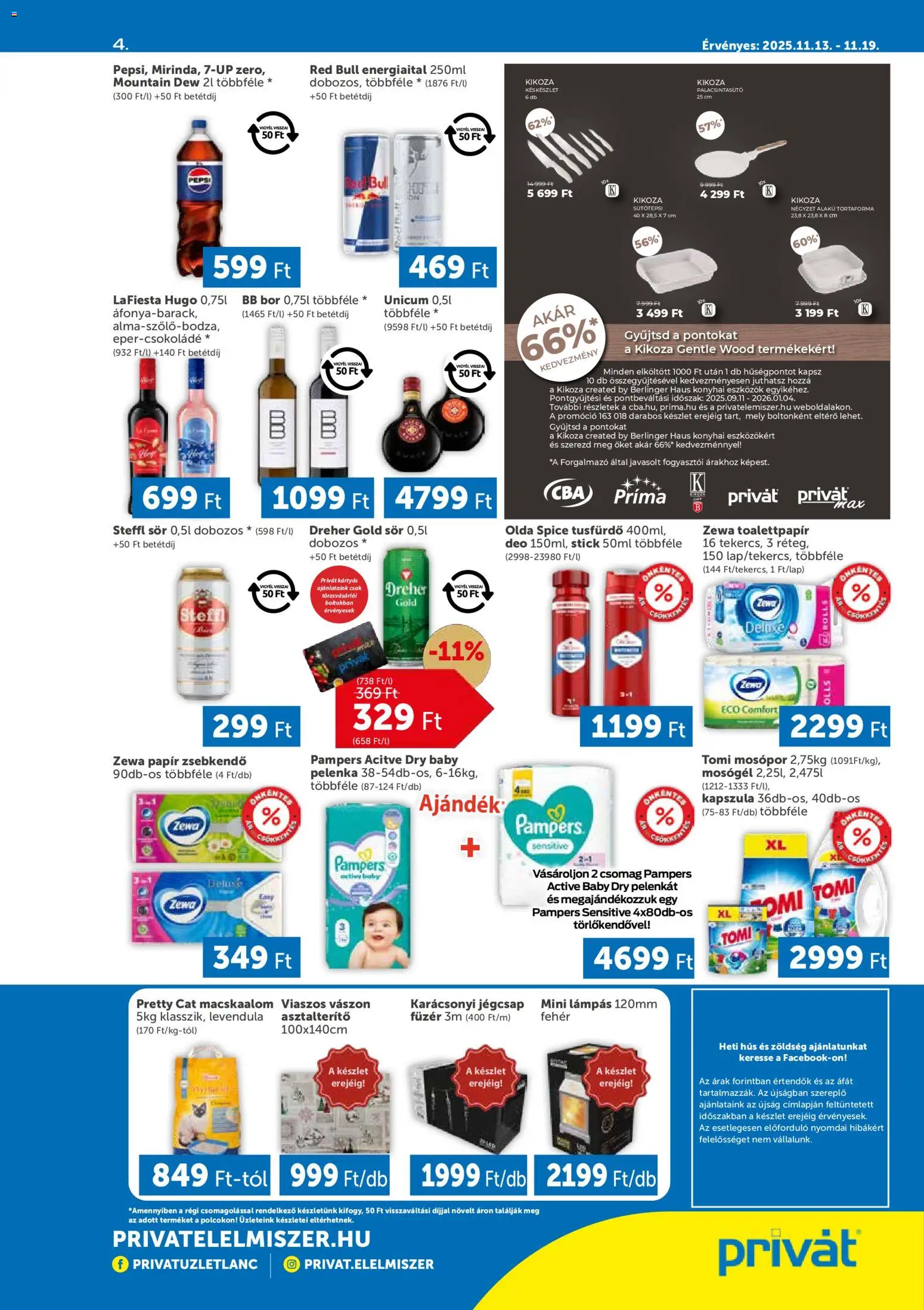 PRIVÁT akciós ujság - amely érvényes a következő dátumtól: 13.11.2025 | Oldal: 4 | Termékek: Steffl sör, Késkészlet, Asztalterítő, Mosópor
