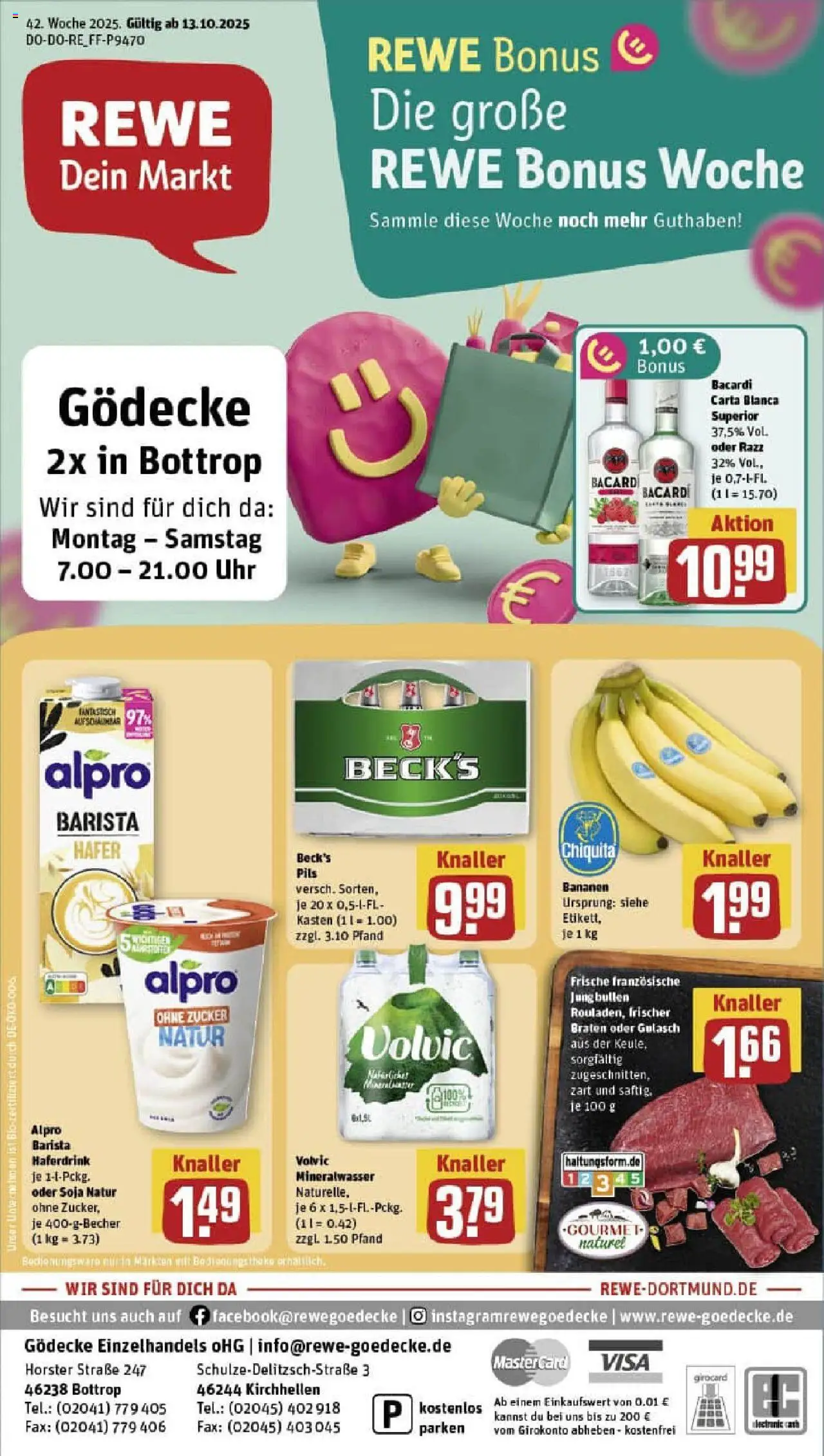 Rewe prospekt Bottrop	 – gültig ab 13.10.2025 | Seite: 1 | Produkte: Rum, Pils, Bananen, Mineralwasser