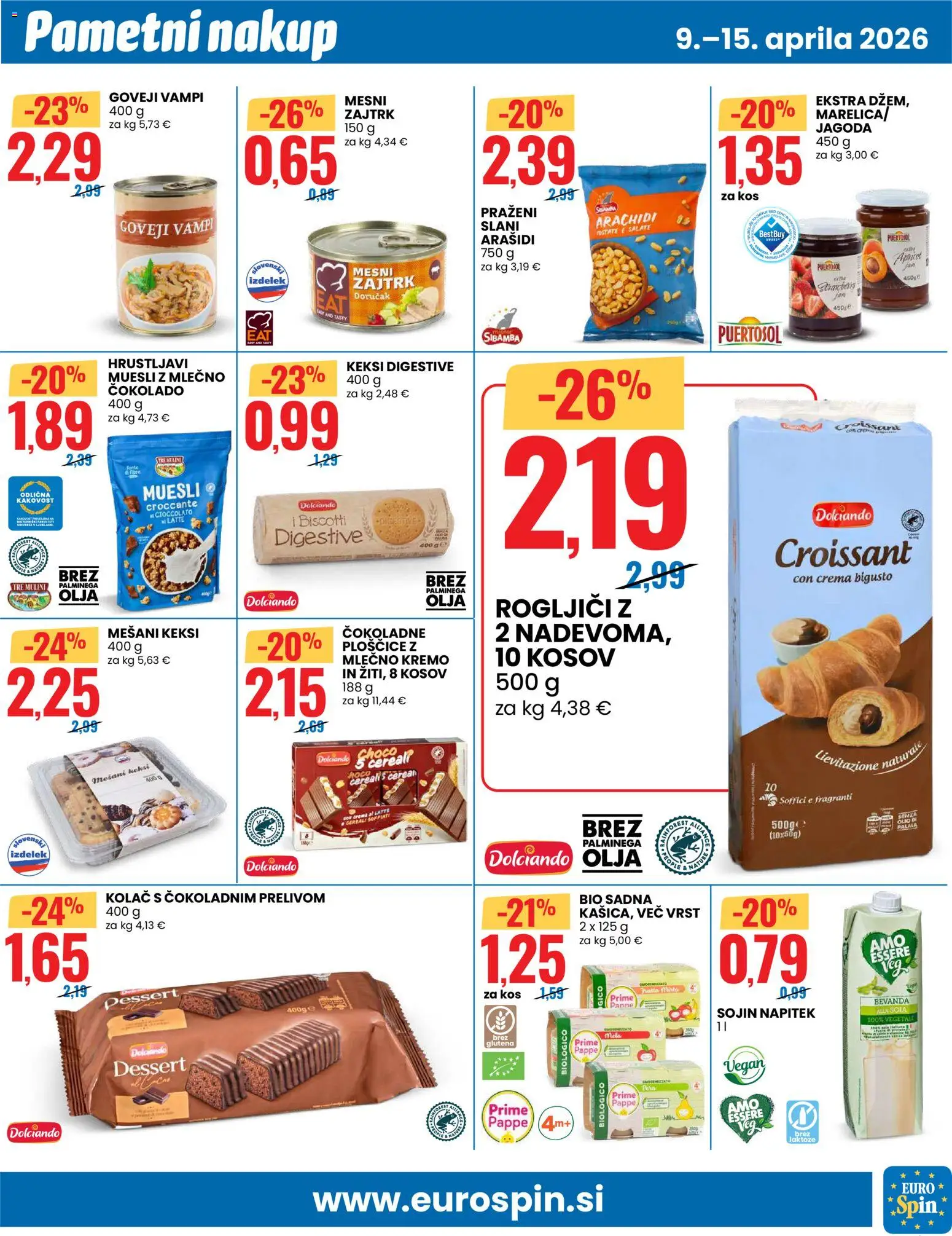 Novi Eurospin katalog ponudbe – veljaven od 09.04.2026 | Stran: 9 | Izdelki: Arašidi, Muesli, Kos, Ploščice