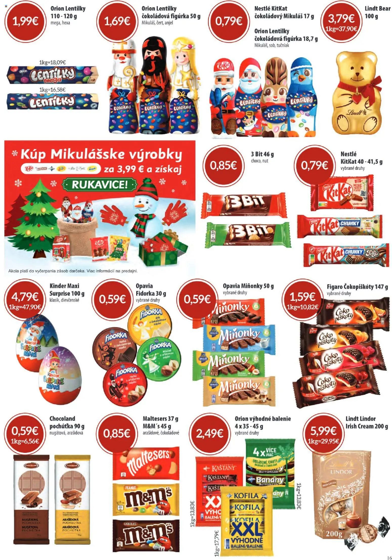 Nové Sintra akcie – leták je platný od 06.11.2025 | Strana: 16 | Produkty: Lindor, Lindt, Kinder, Rukavice