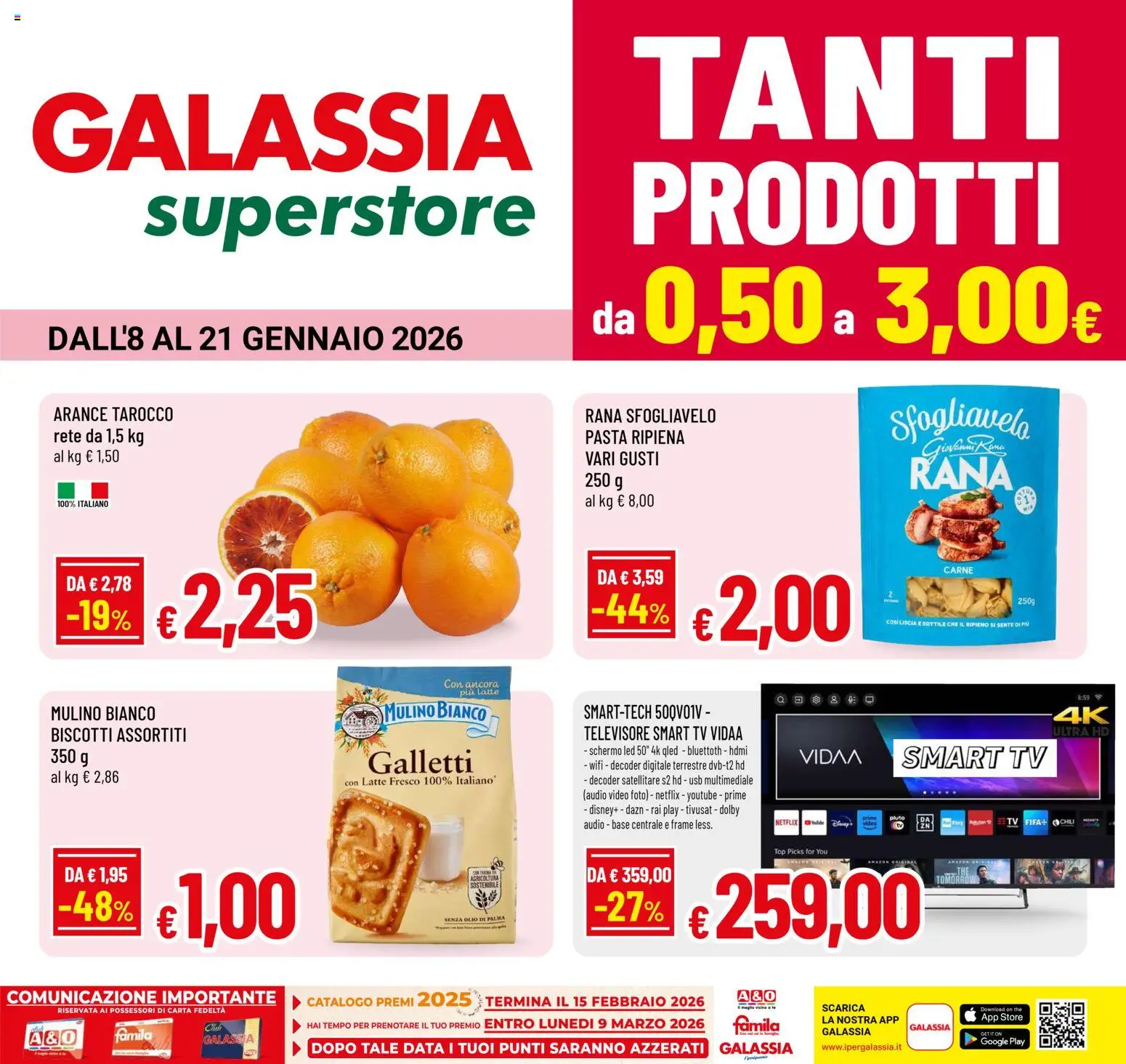 Volantino Galassia del 08.01.2026 | Pagina: 1 | Prodotti: Biscotti, Pasta, TV, USB