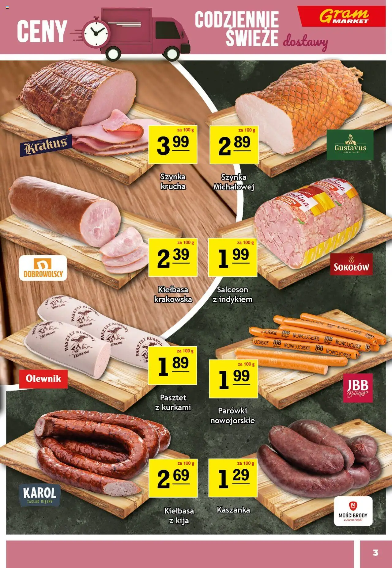 Gram Market Gazetka od 20.08.2025 | Strona: 3 | Produkty: Kiełbasa, Parówki, Kaszanka, Szynka