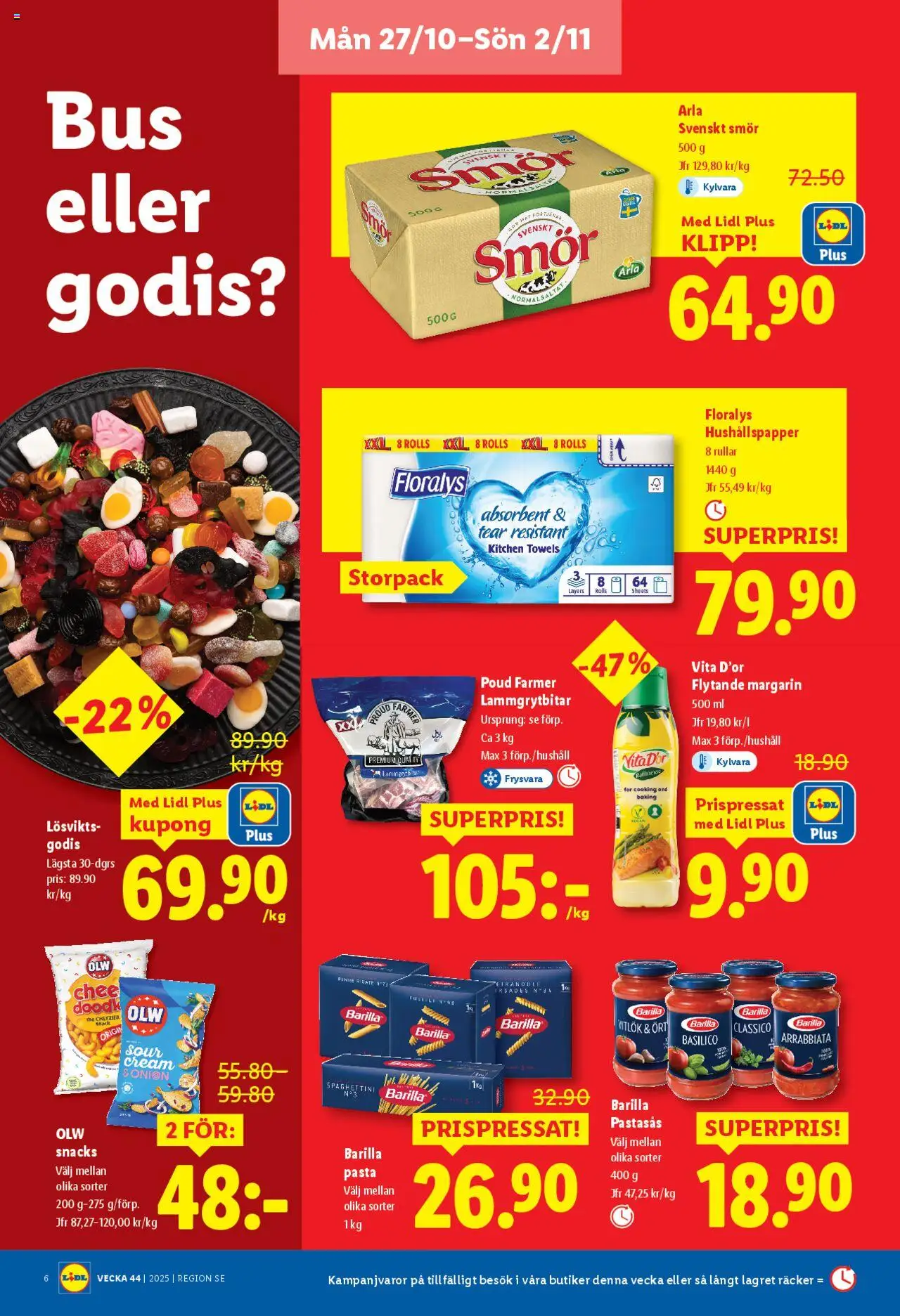 Lidl reklamblad aktuell från 27.10.2025 | Sida: 6 | Produkter: Margarin, Vitlök, Godis, Pasta